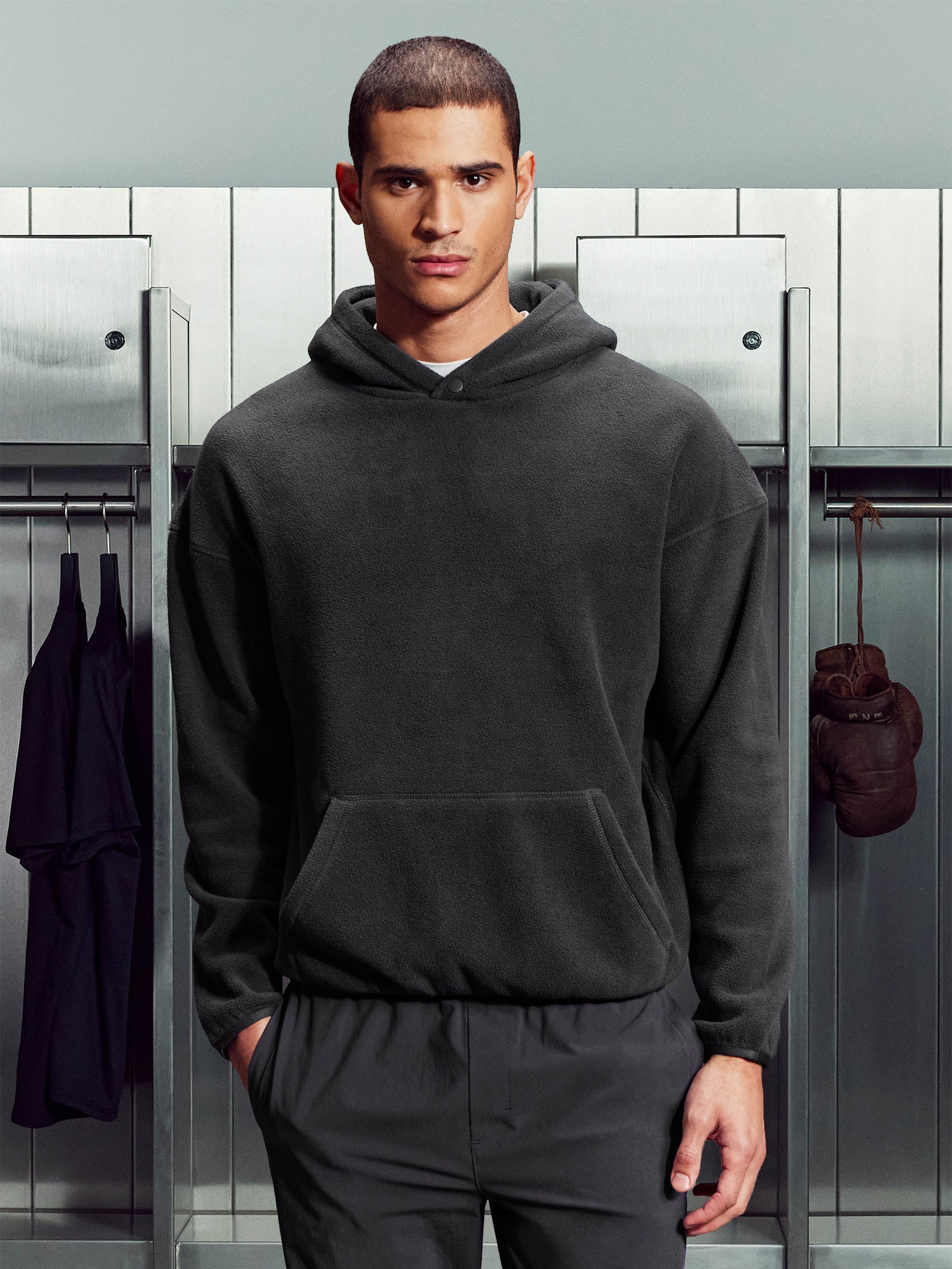 Mens Fleece Relaxed Fit Hoodie in Grey