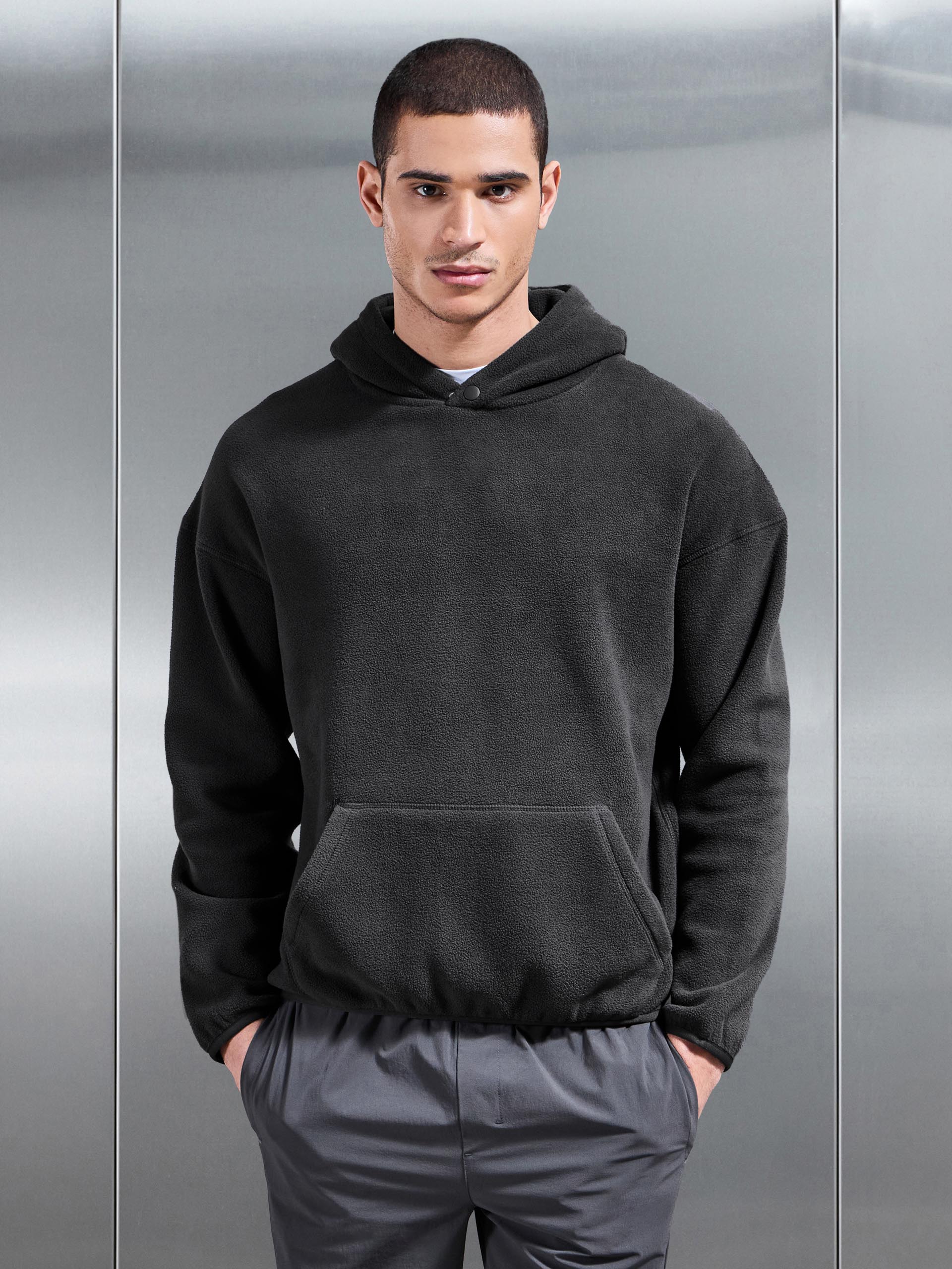 Mens Fleece Relaxed Fit Hoodie in Grey