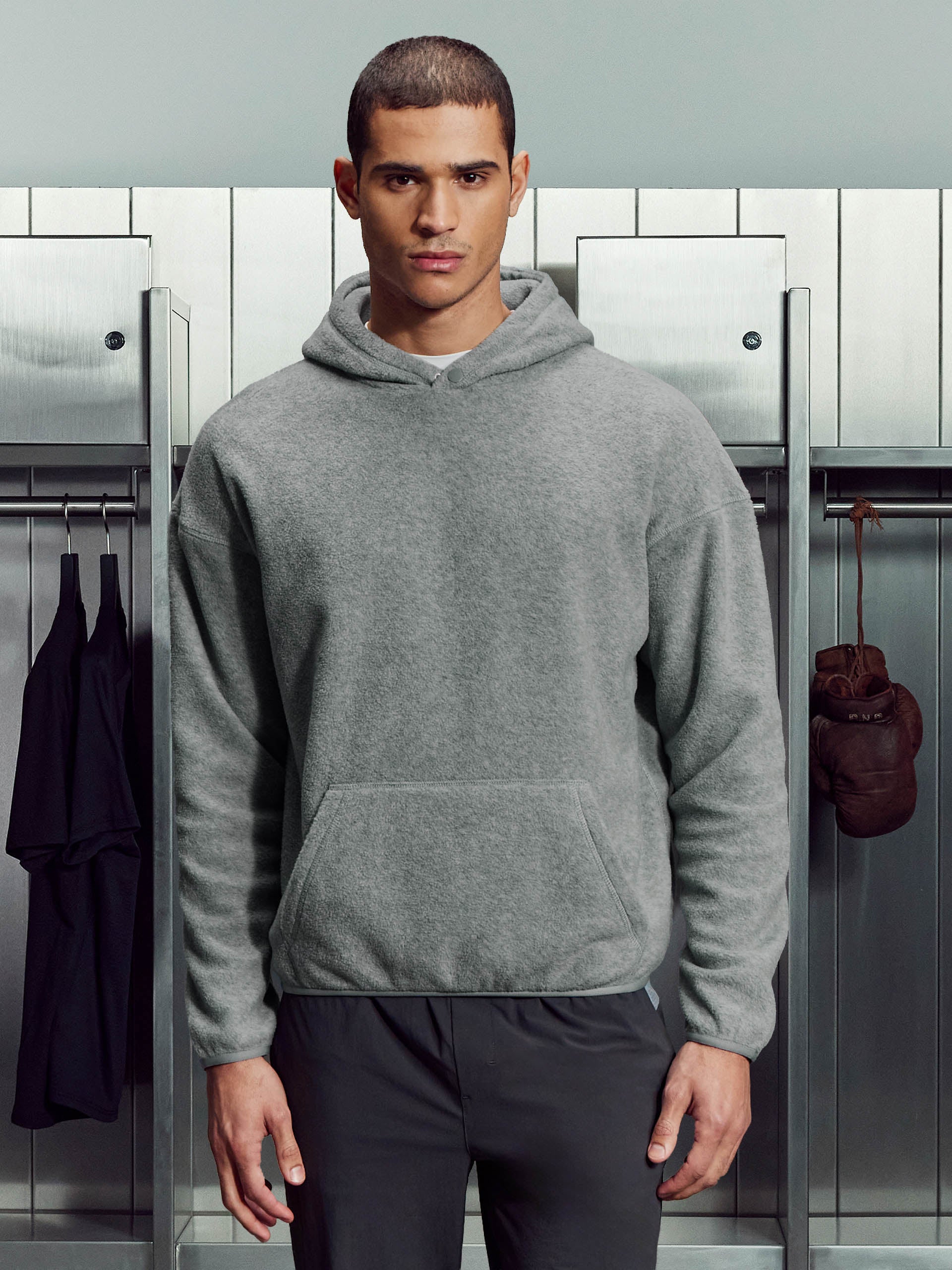 Mens Fleece Relaxed Fit Hoodie in Grey Marl