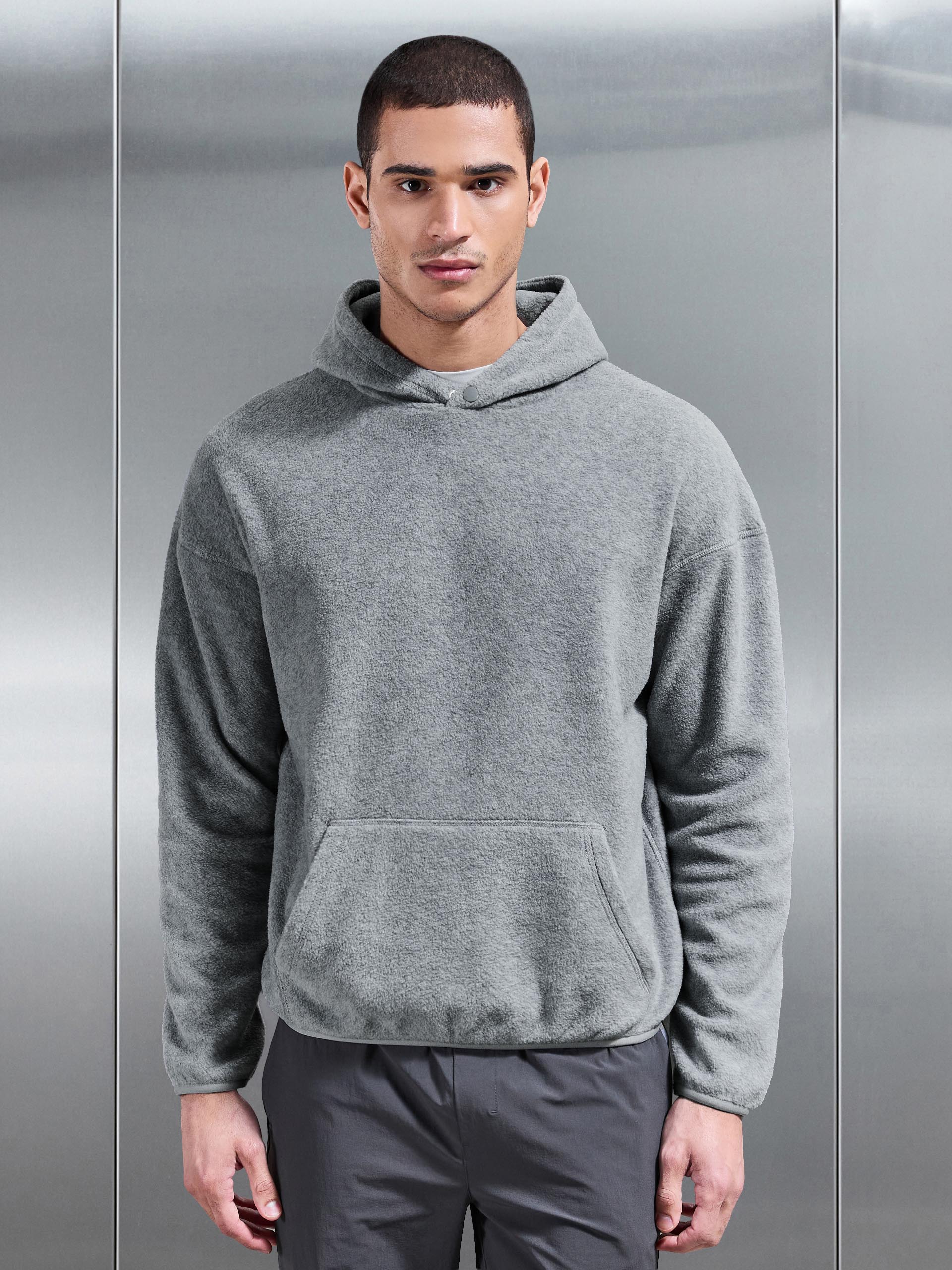 Mens Fleece Relaxed Fit Hoodie in Grey Marl