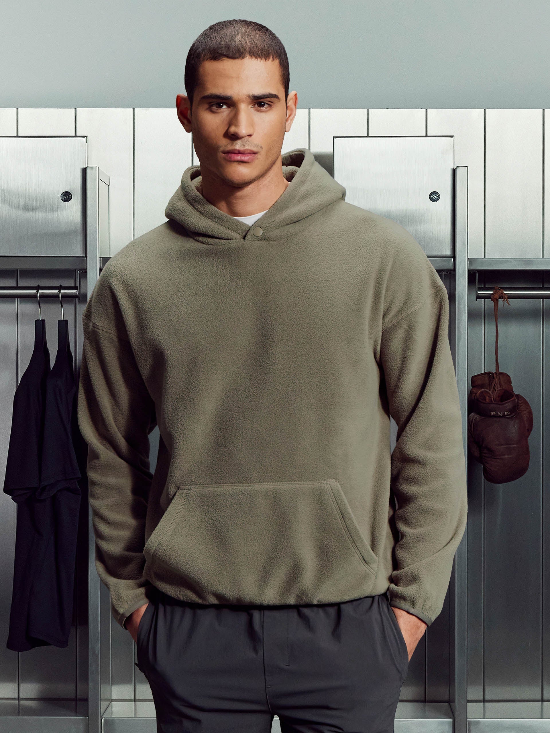 Mens Fleece Relaxed Fit Hoodie in Olive