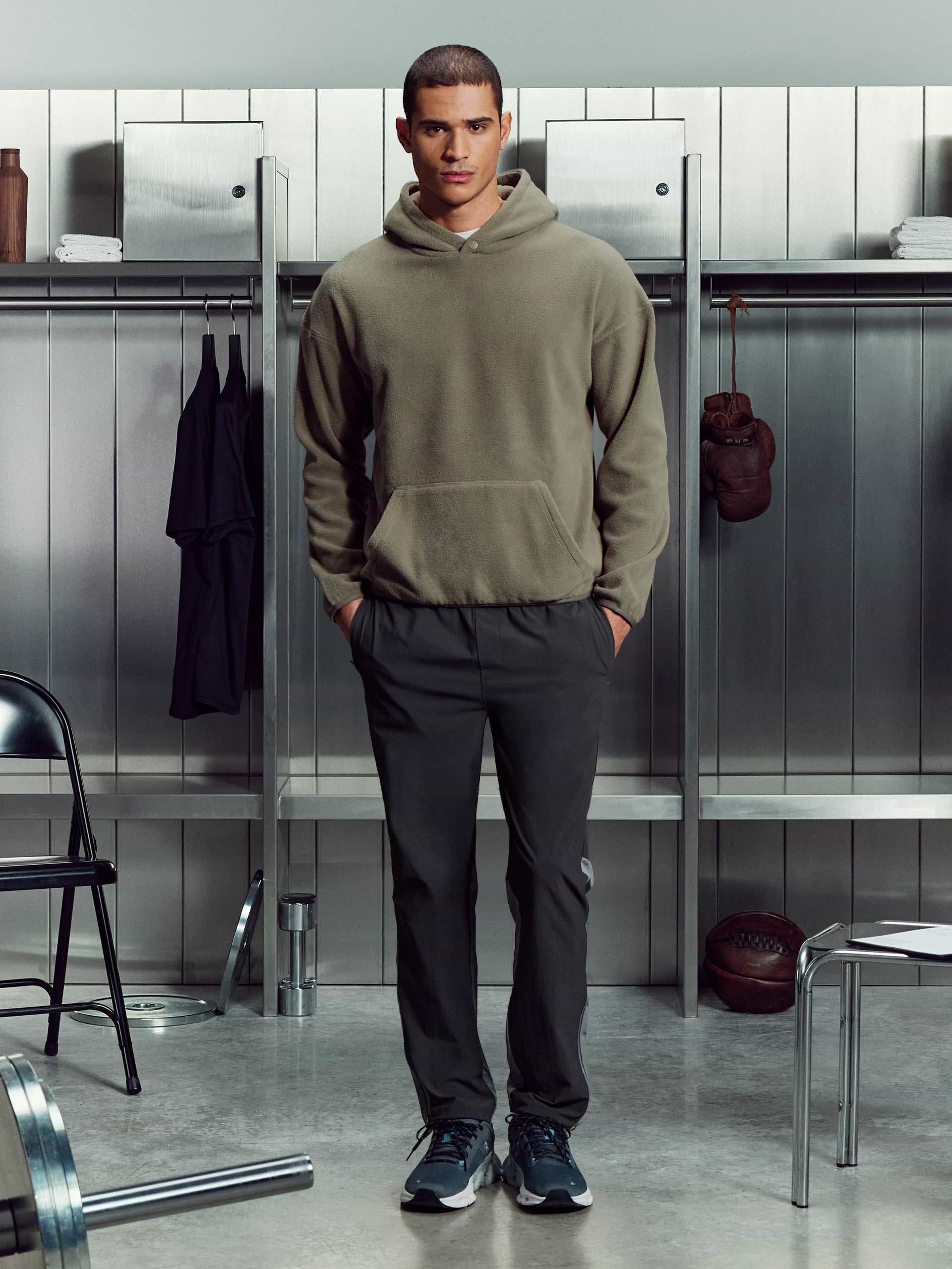 Mens Fleece Relaxed Fit Hoodie in Olive