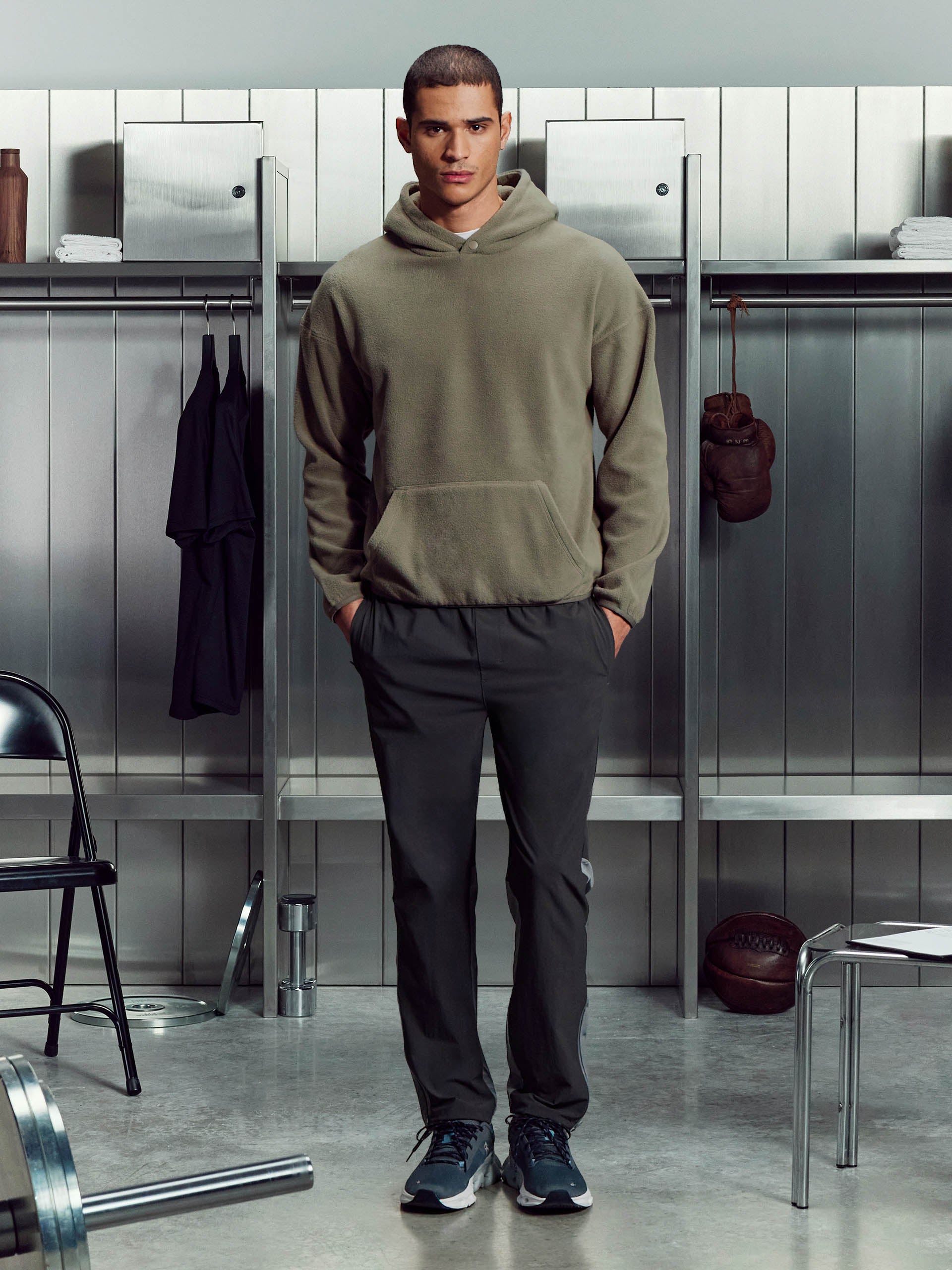 Mens Fleece Relaxed Fit Hoodie in Olive