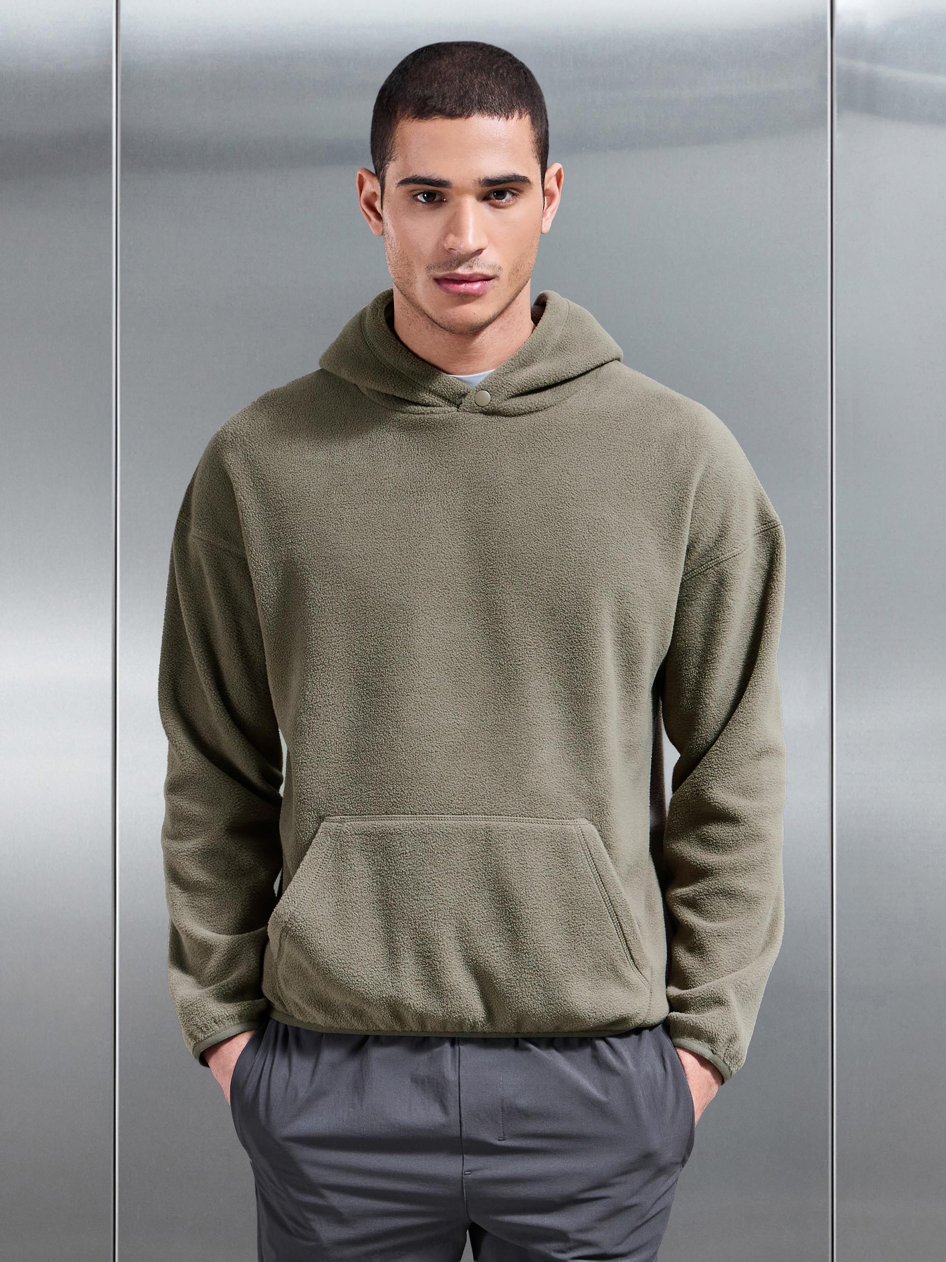 Mens Fleece Relaxed Fit Hoodie in Olive