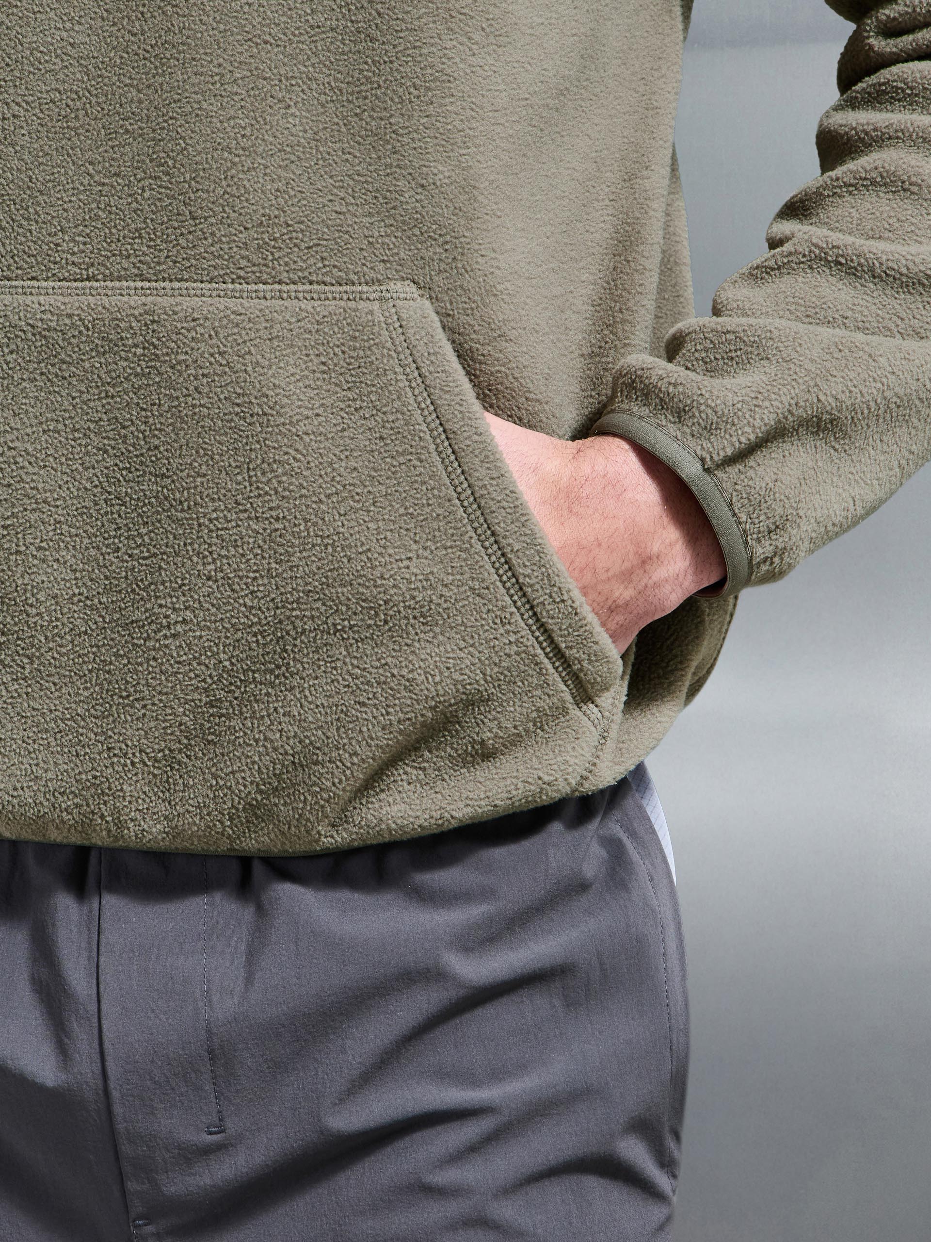 Mens Fleece Relaxed Fit Hoodie in Olive