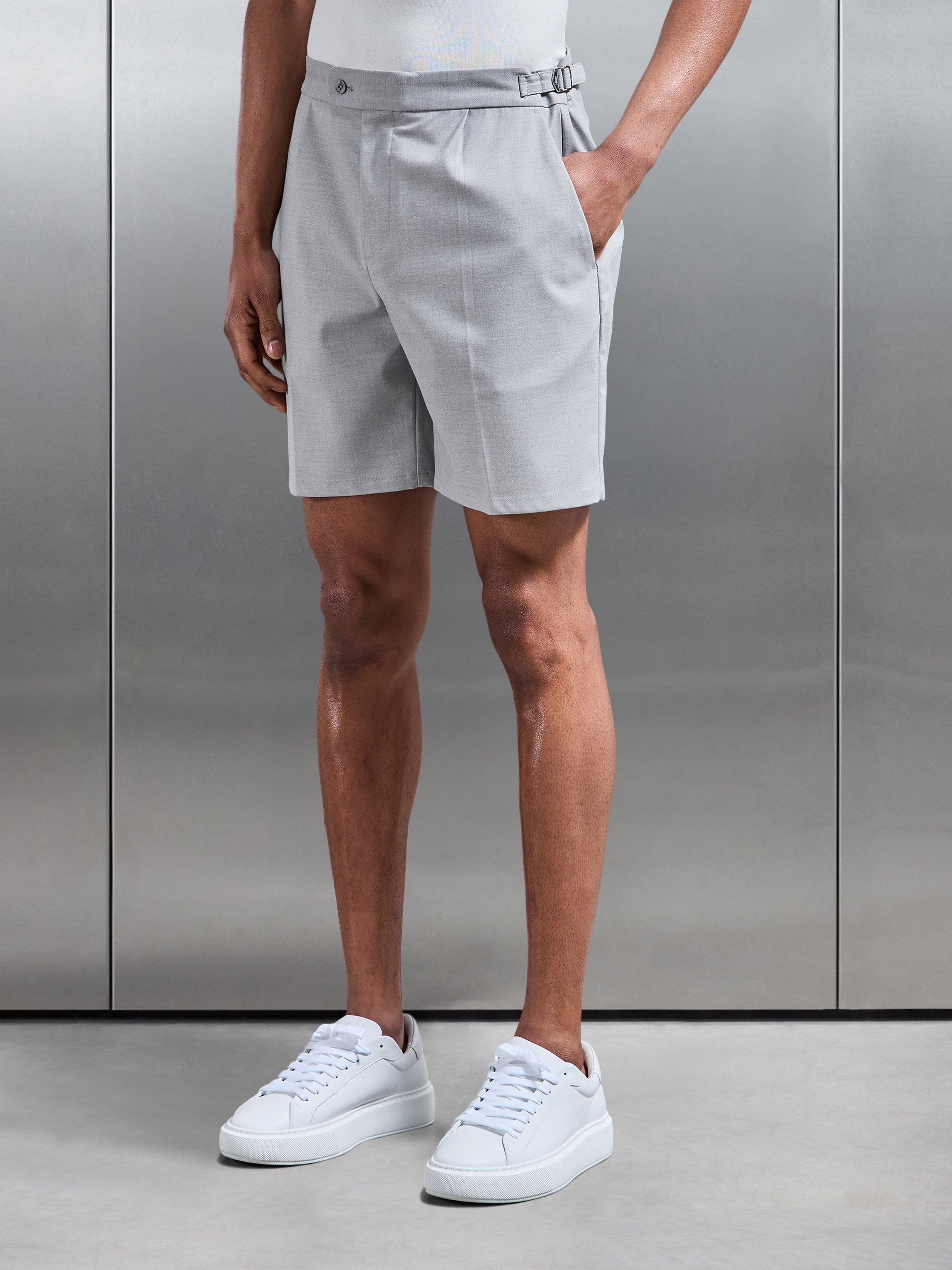 Mens Formal Stretch Side Adjuster Short in Stone