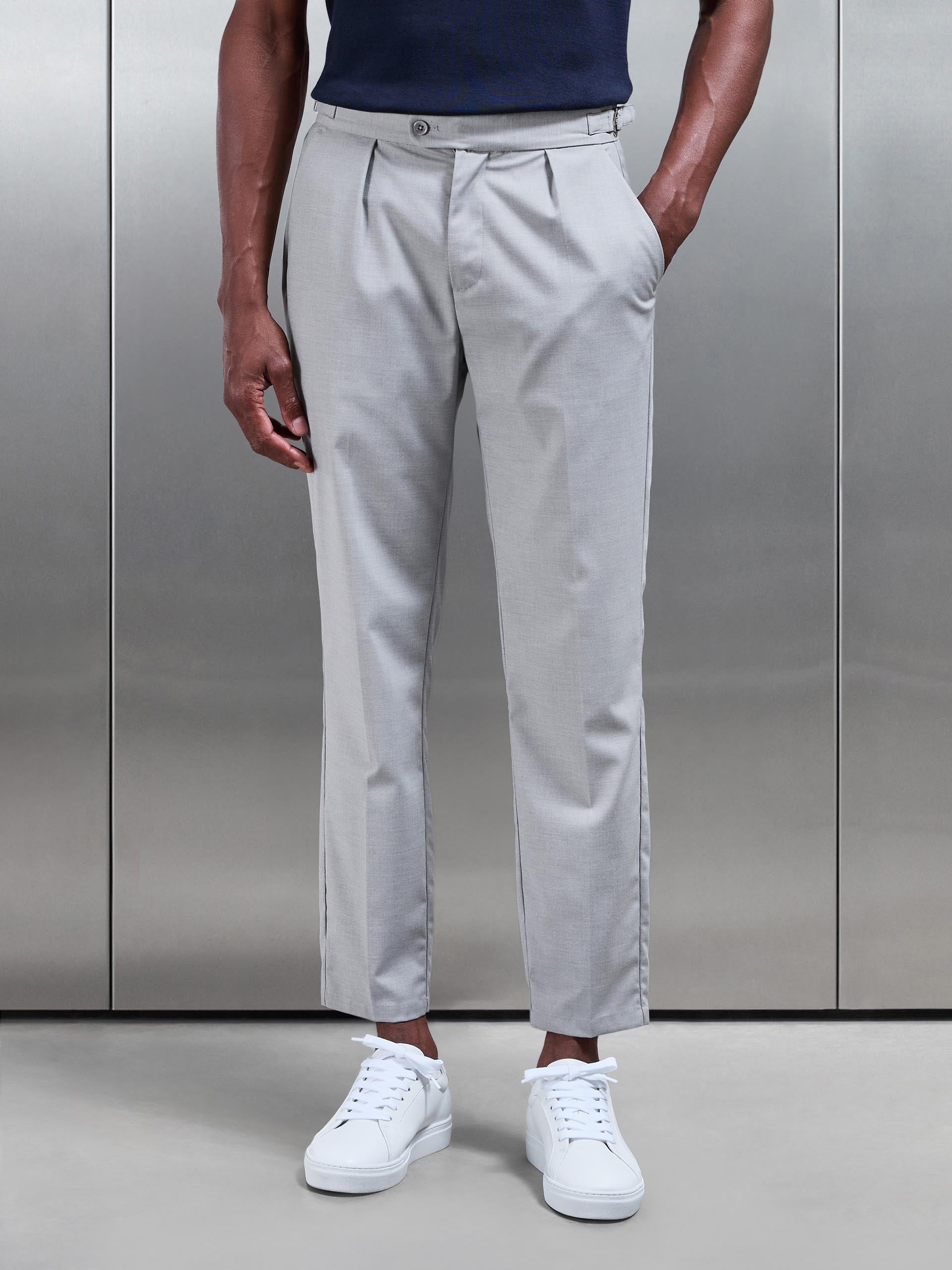 Mens Formal Stretch Side Adjuster Trouser in Stone