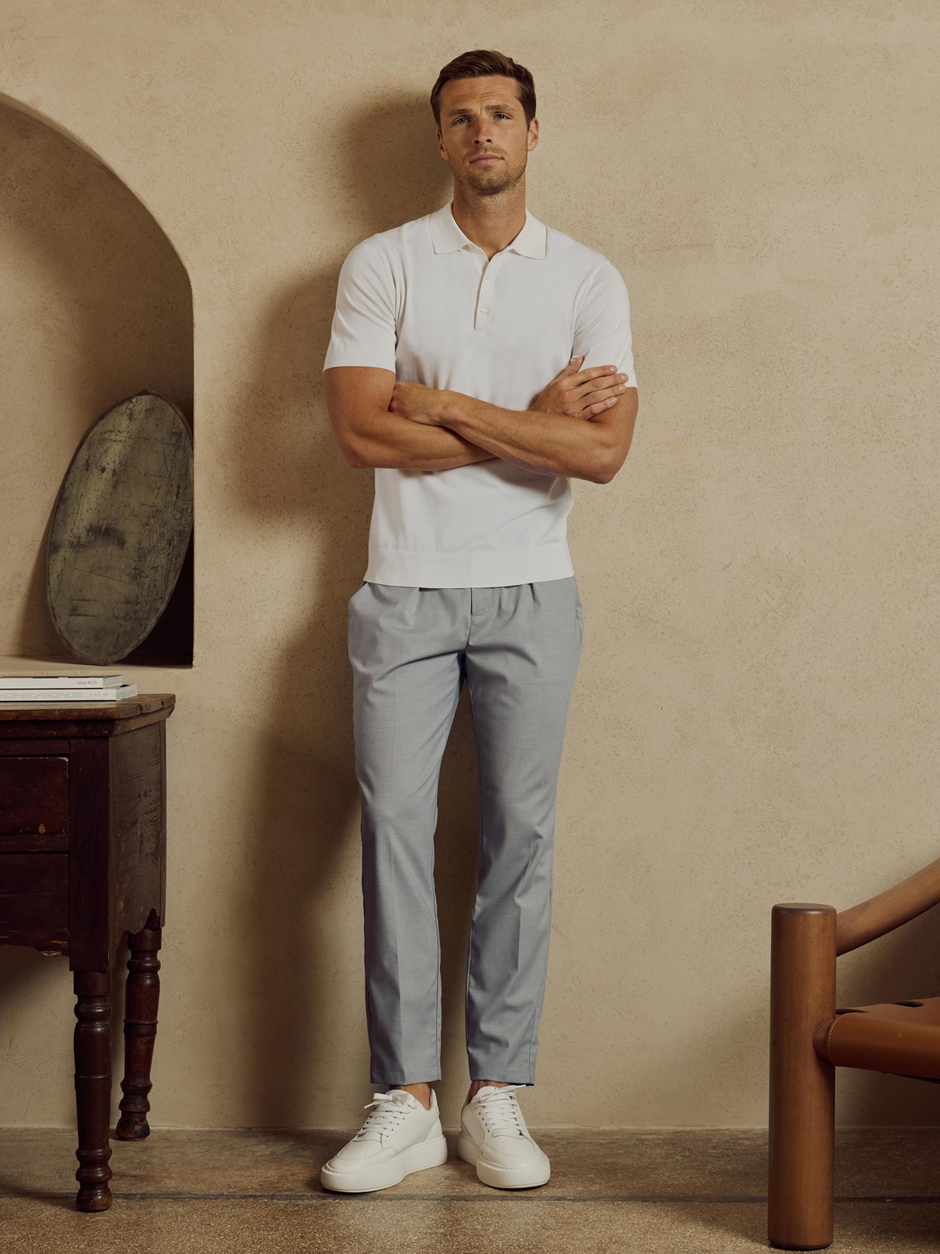 Mens Formal Stretch Side Adjuster Trouser in Stone