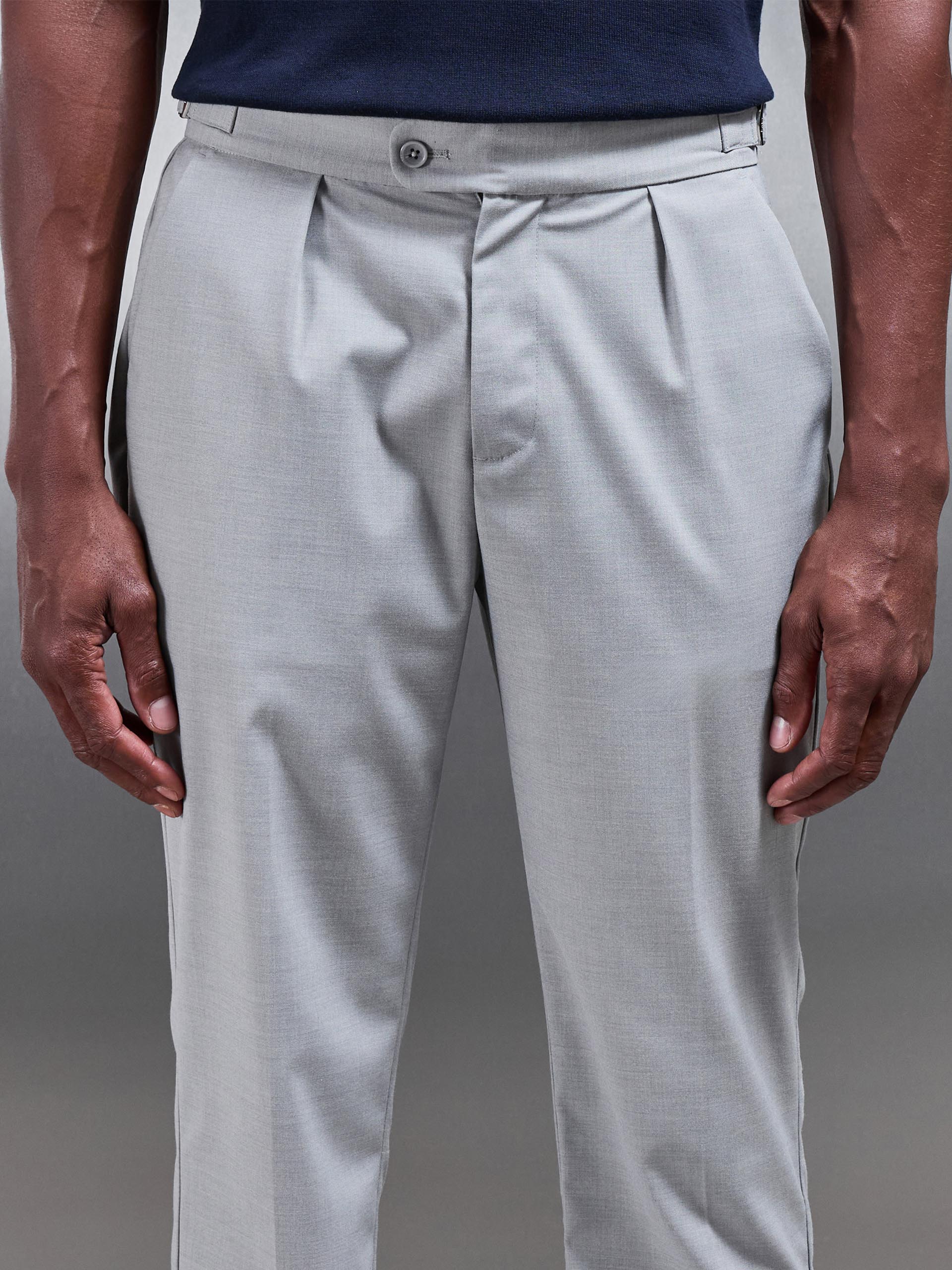 Mens Formal Stretch Side Adjuster Trouser in Stone