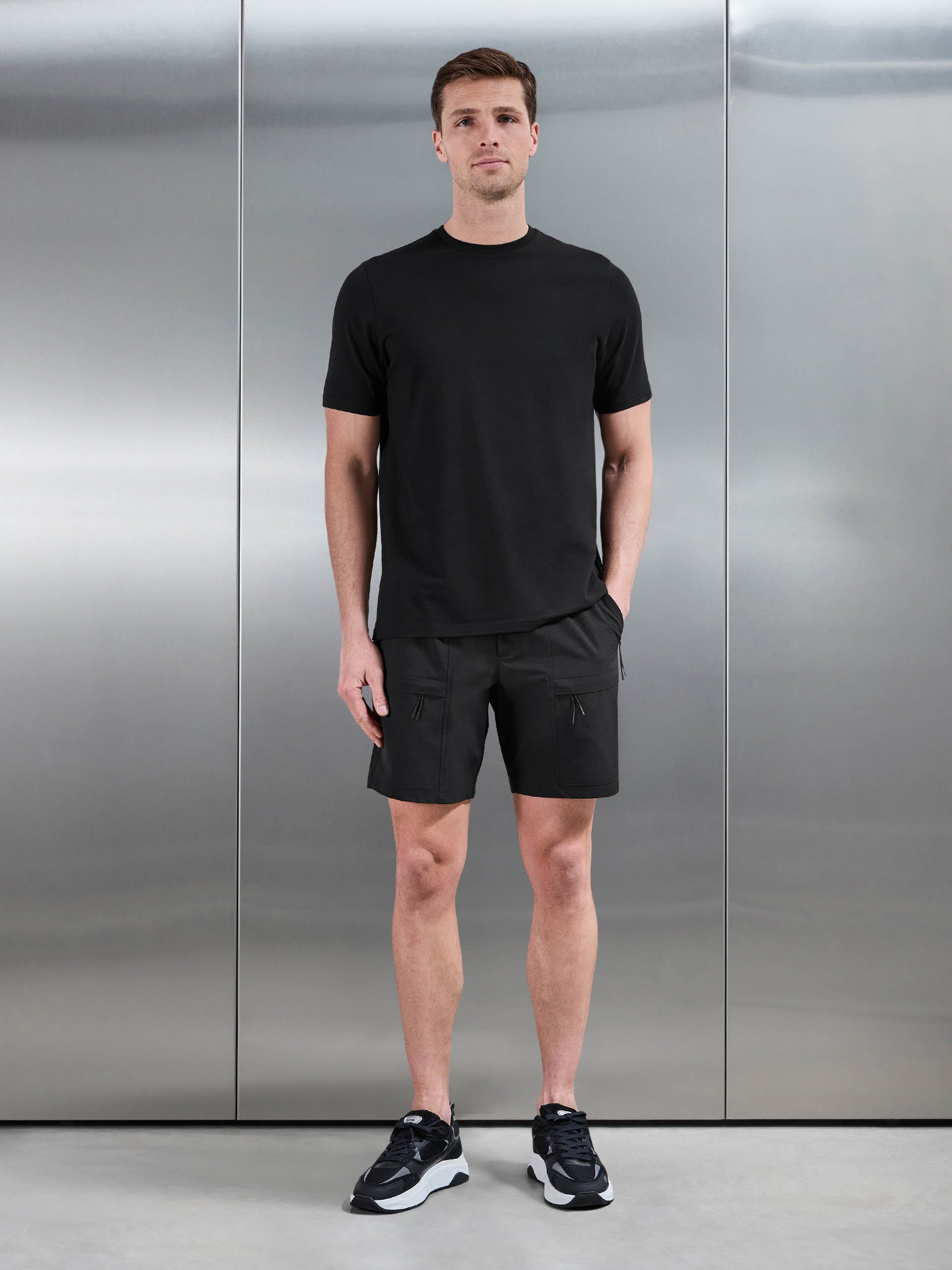Mens Front Pocket Technical Cargo Short in Black