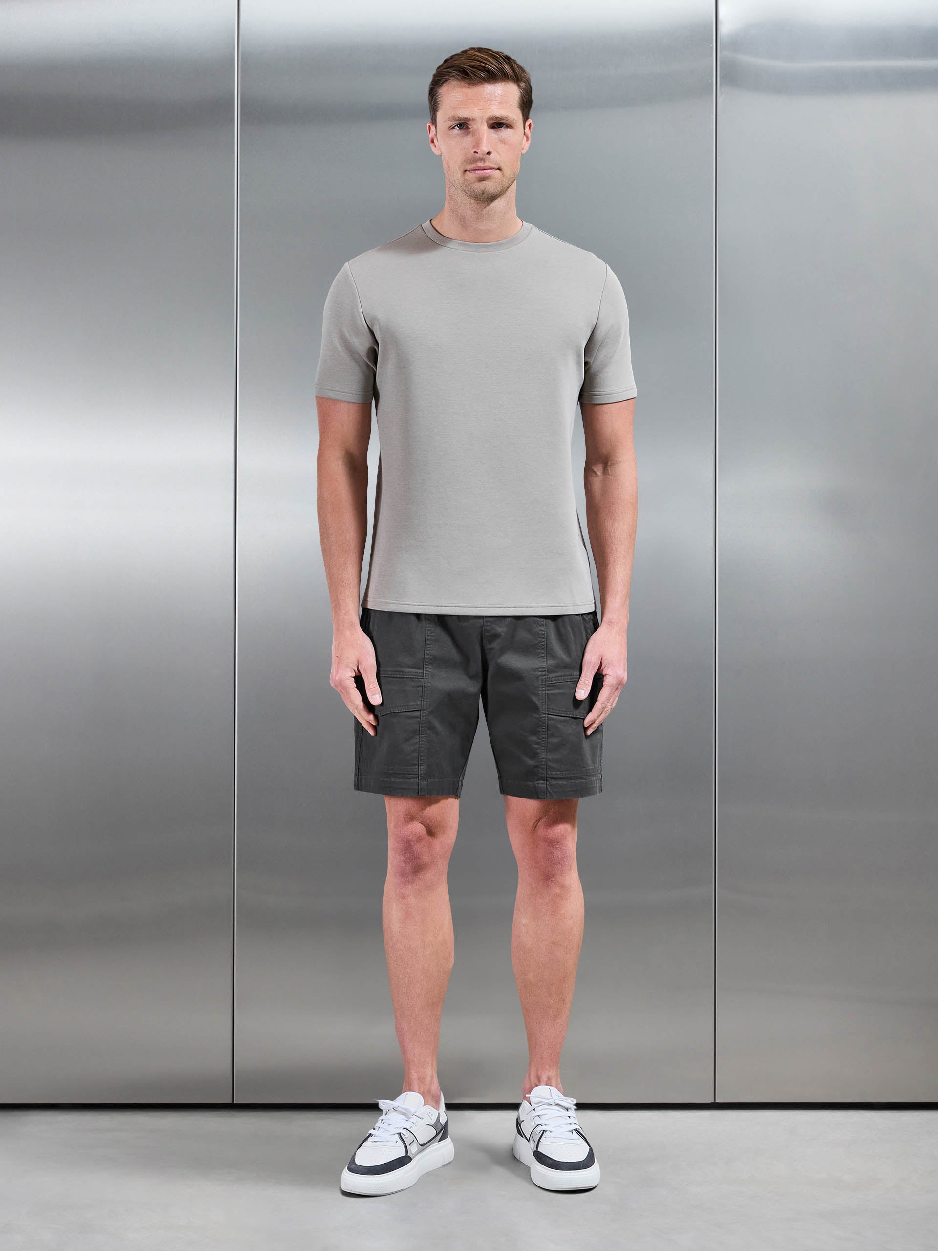 Mens Front Stitch Cotton Cargo Short in Grey