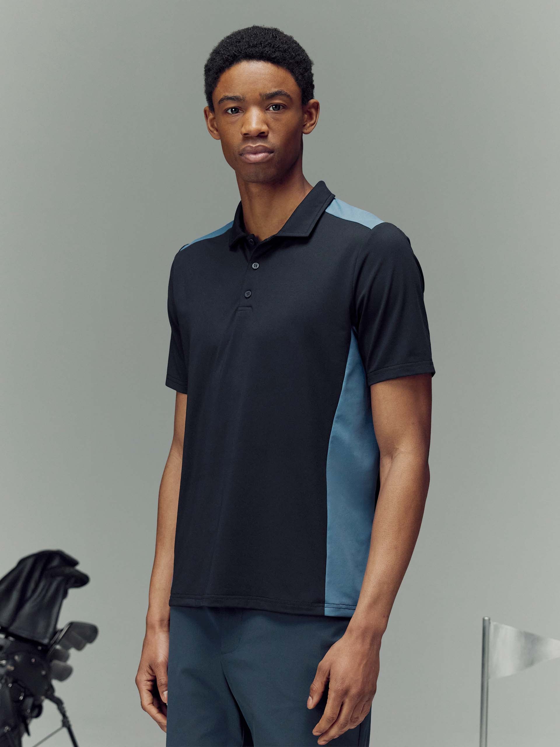 Mens Golf Colour Block Polo Shirt in Navy