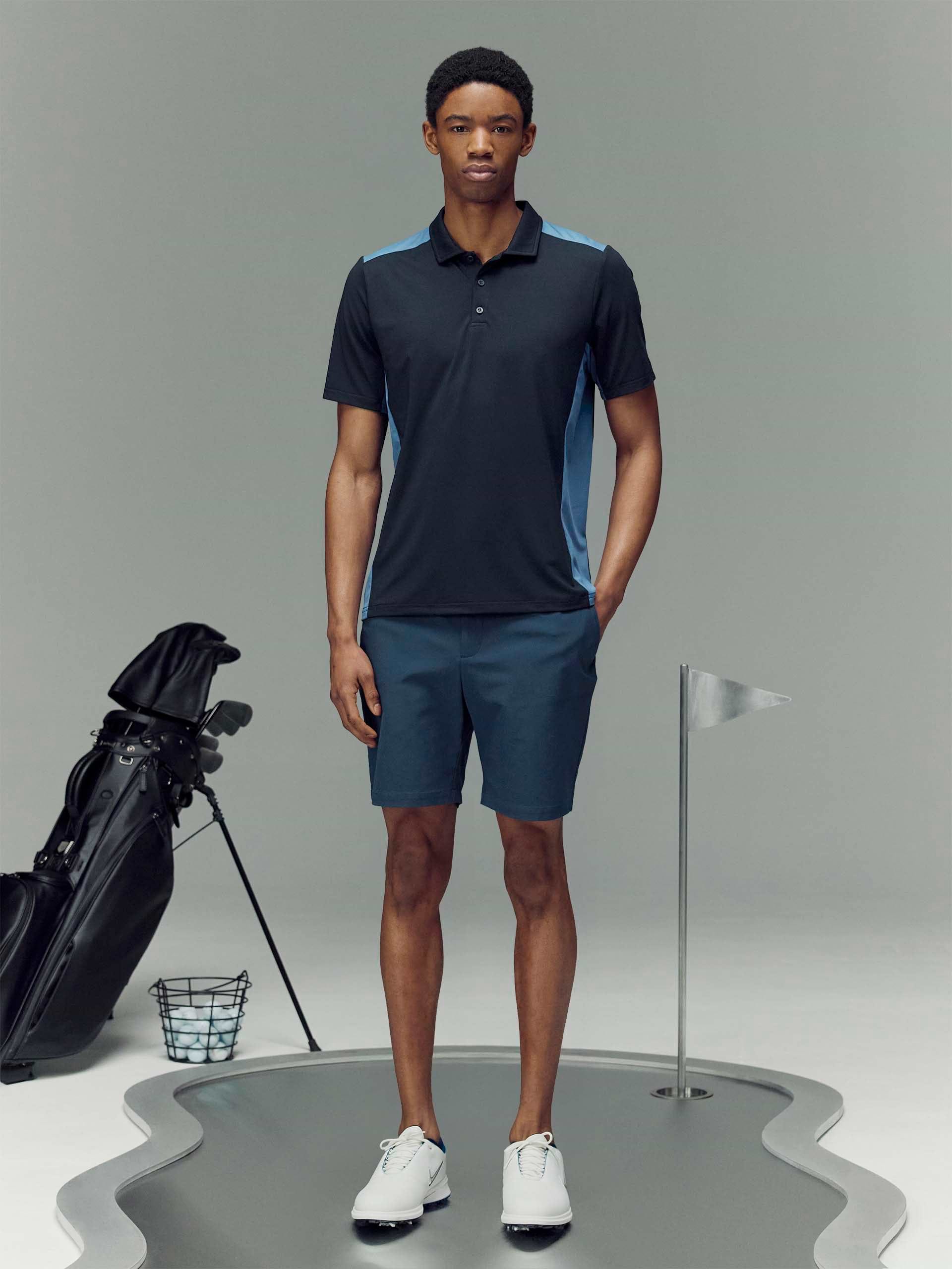 Mens Golf Colour Block Polo Shirt in Navy
