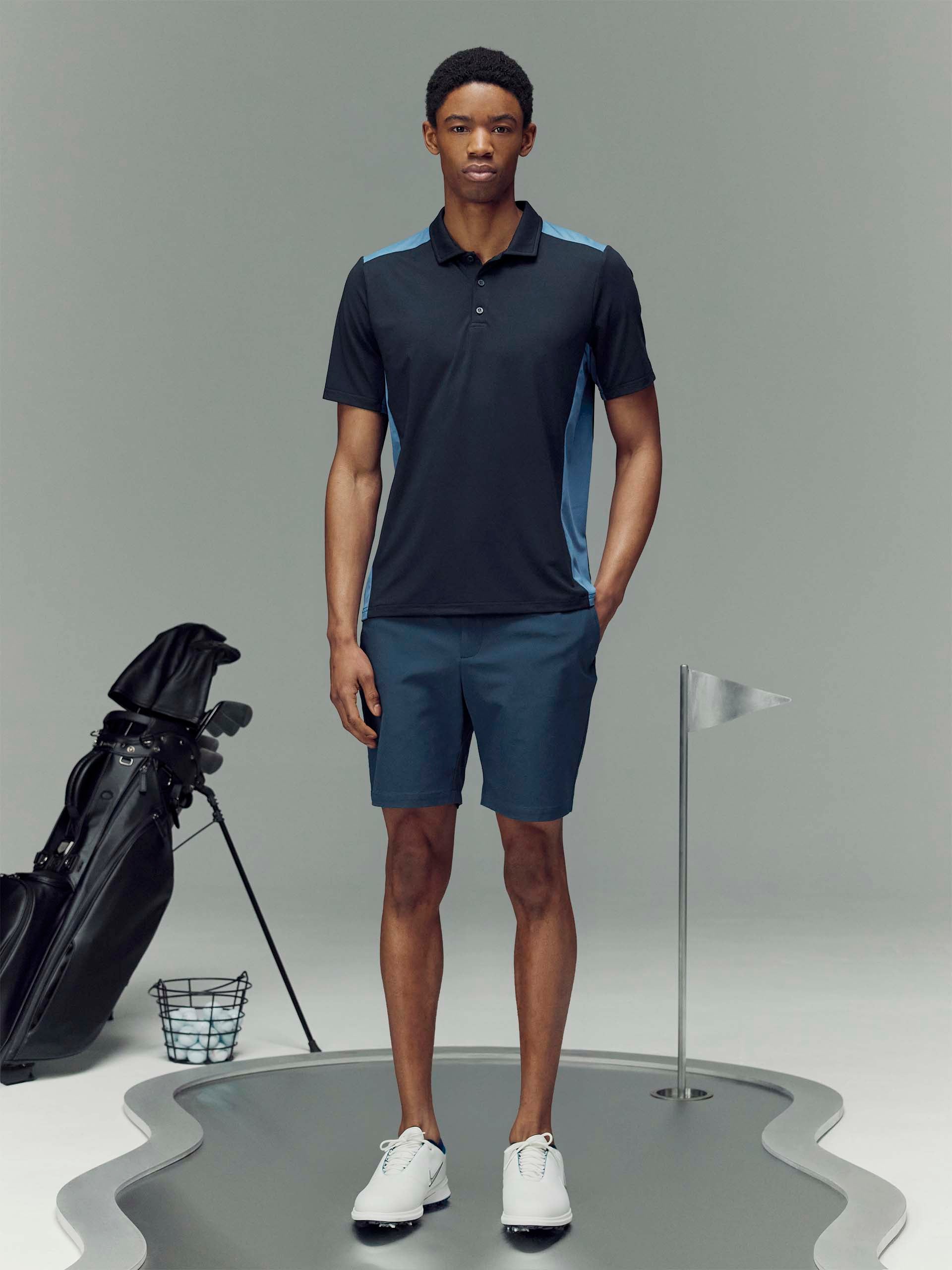 Mens Golf Colour Block Polo Shirt in Navy
