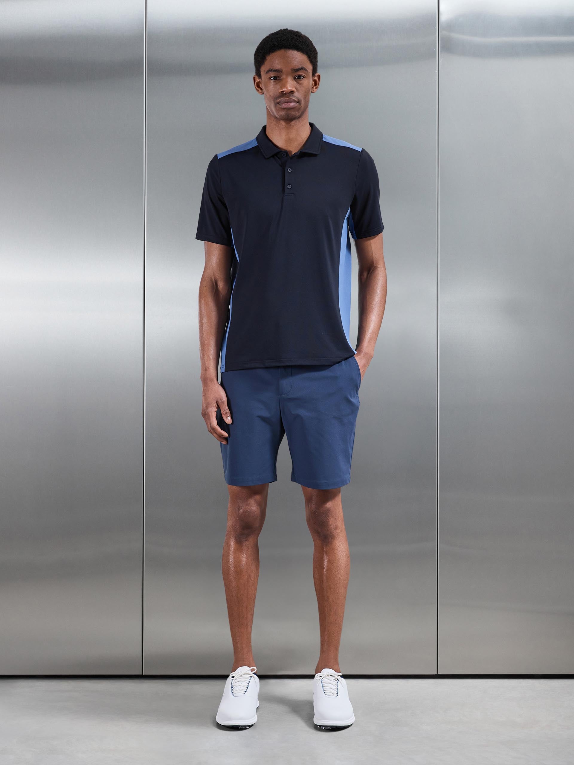 Mens Golf Colour Block Polo Shirt in Navy