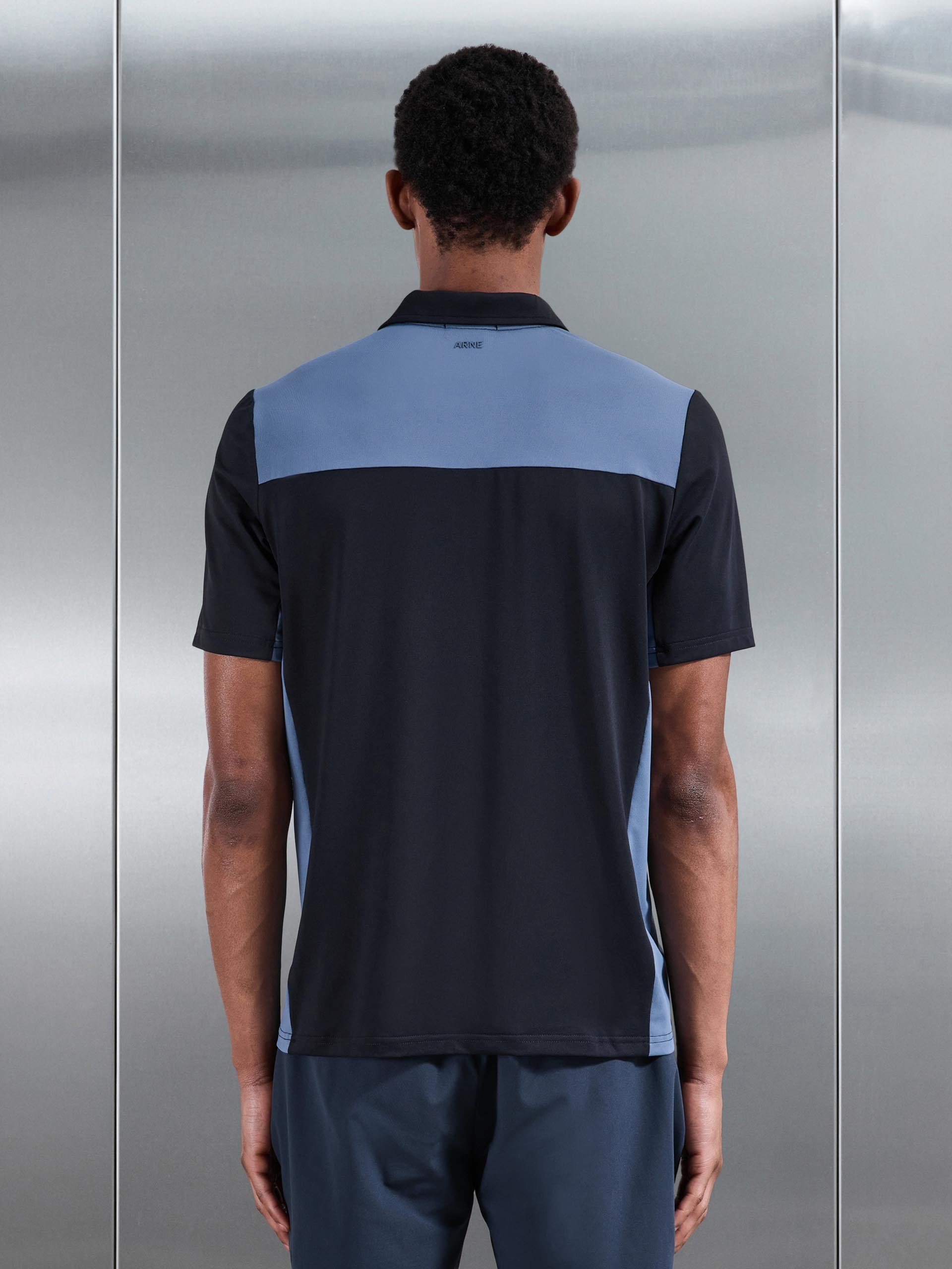 Mens Golf Colour Block Polo Shirt in Navy