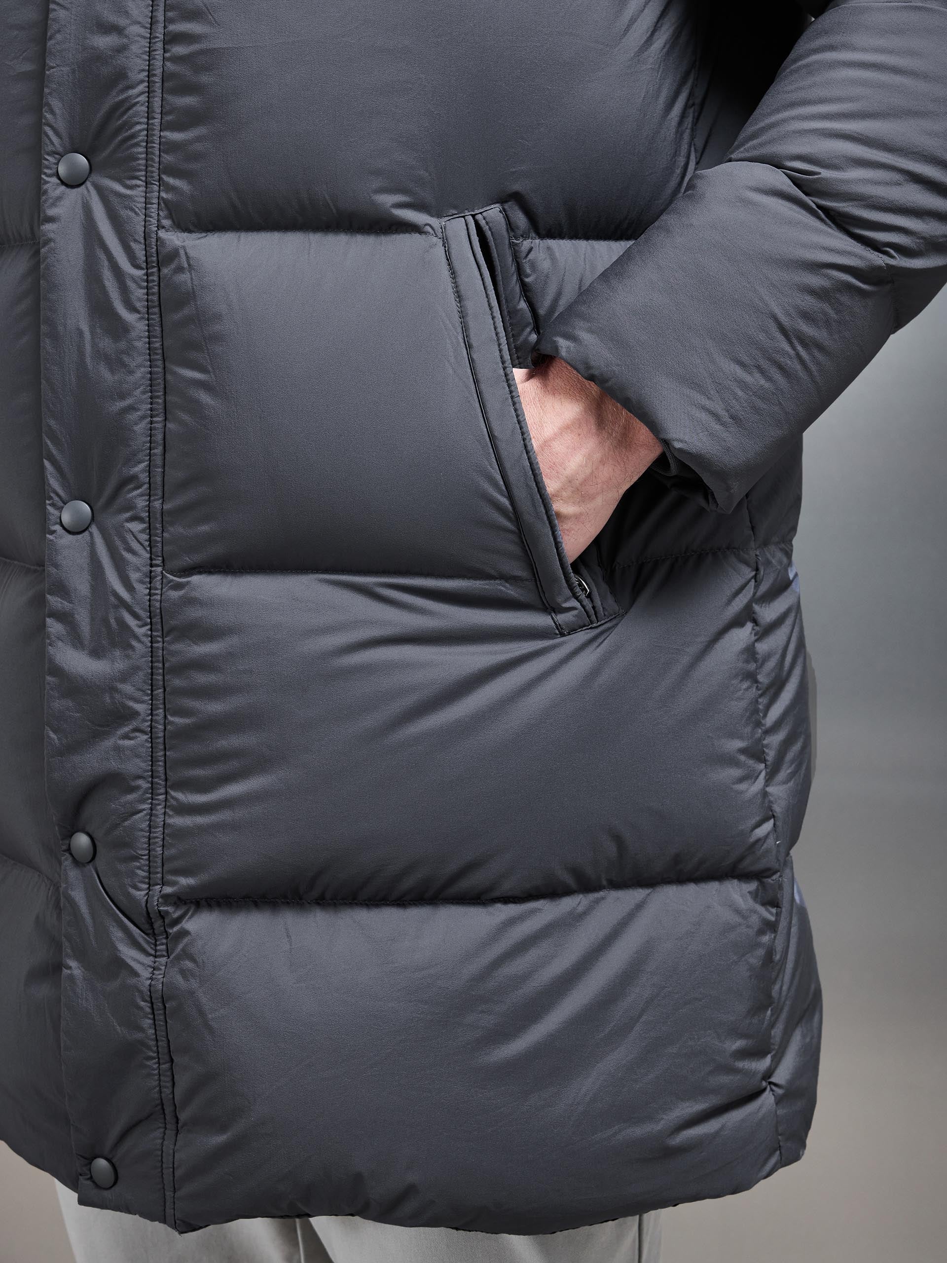 Mens Goose Down Mid Length Jacket in Grey