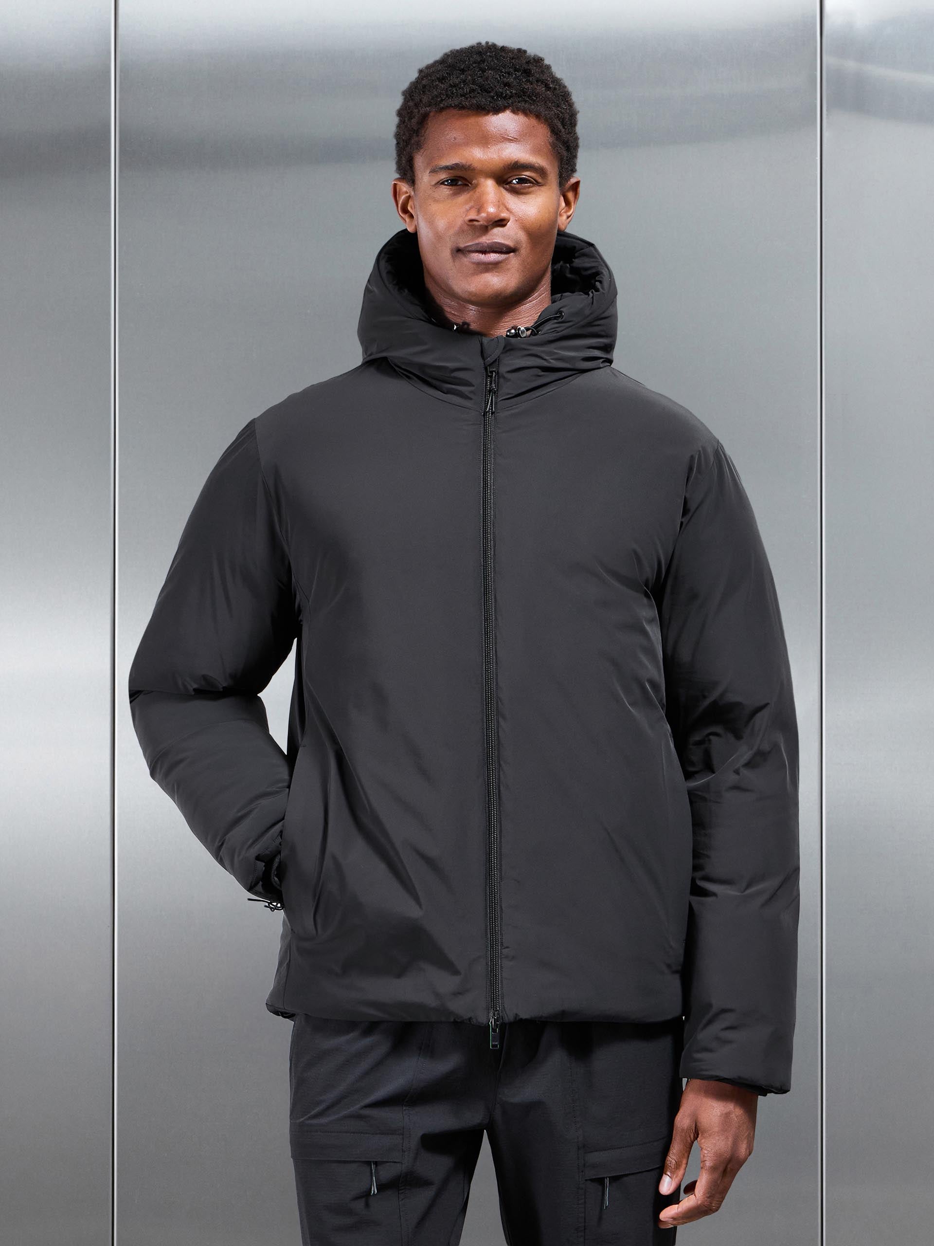 Mens Hooded Puffer Jacket in Black