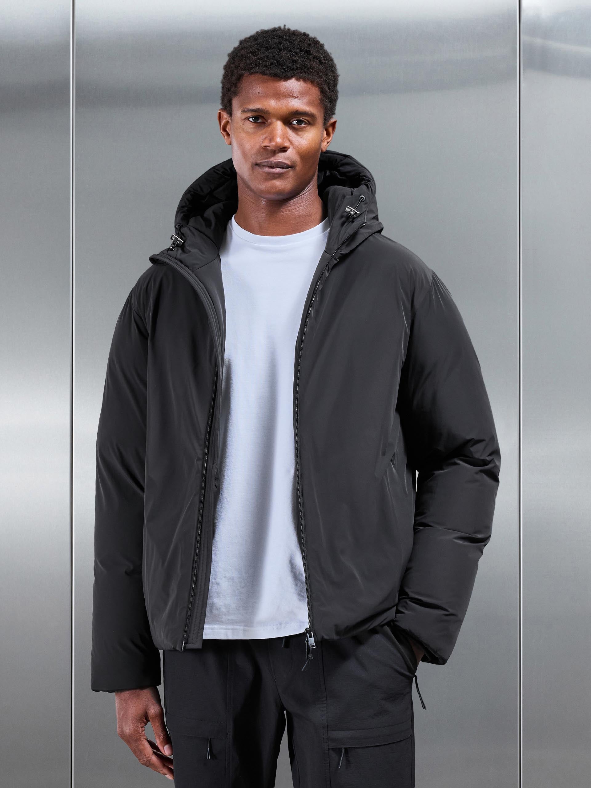 Mens Hooded Puffer Jacket in Black
