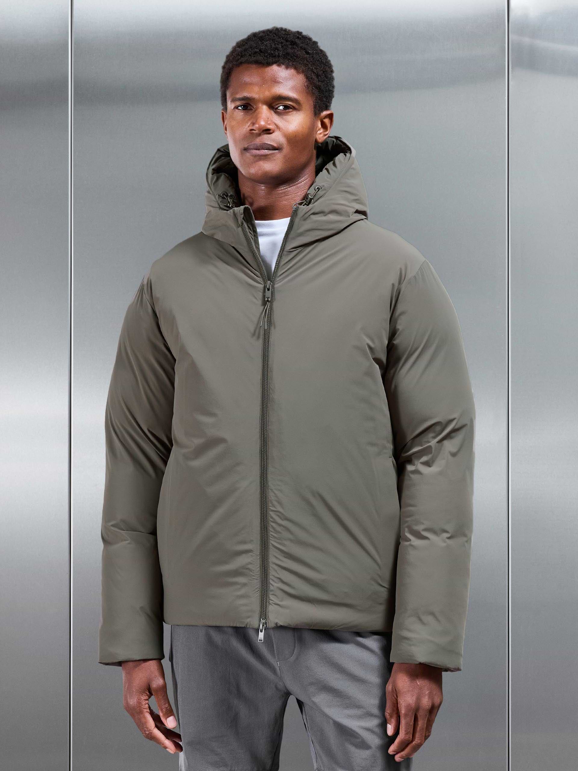 Hooded Puffer Jacket in Olive