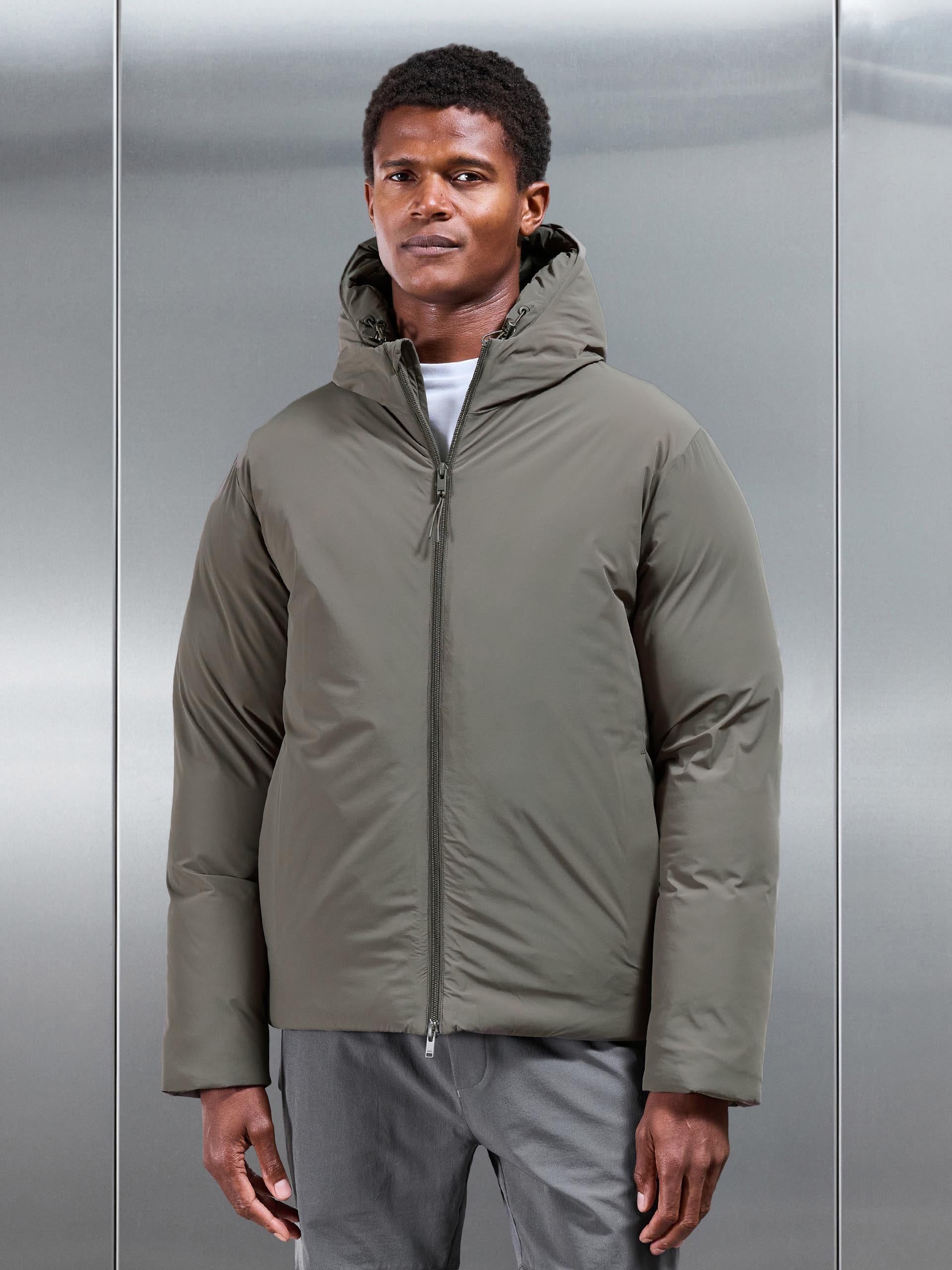 Mens Hooded Puffer Jacket in Olive