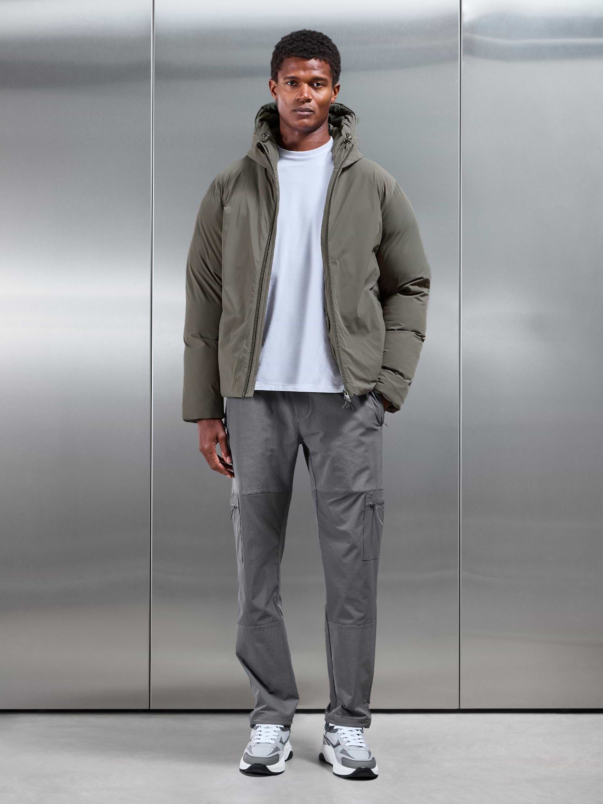 Hooded Puffer Jacket in Olive