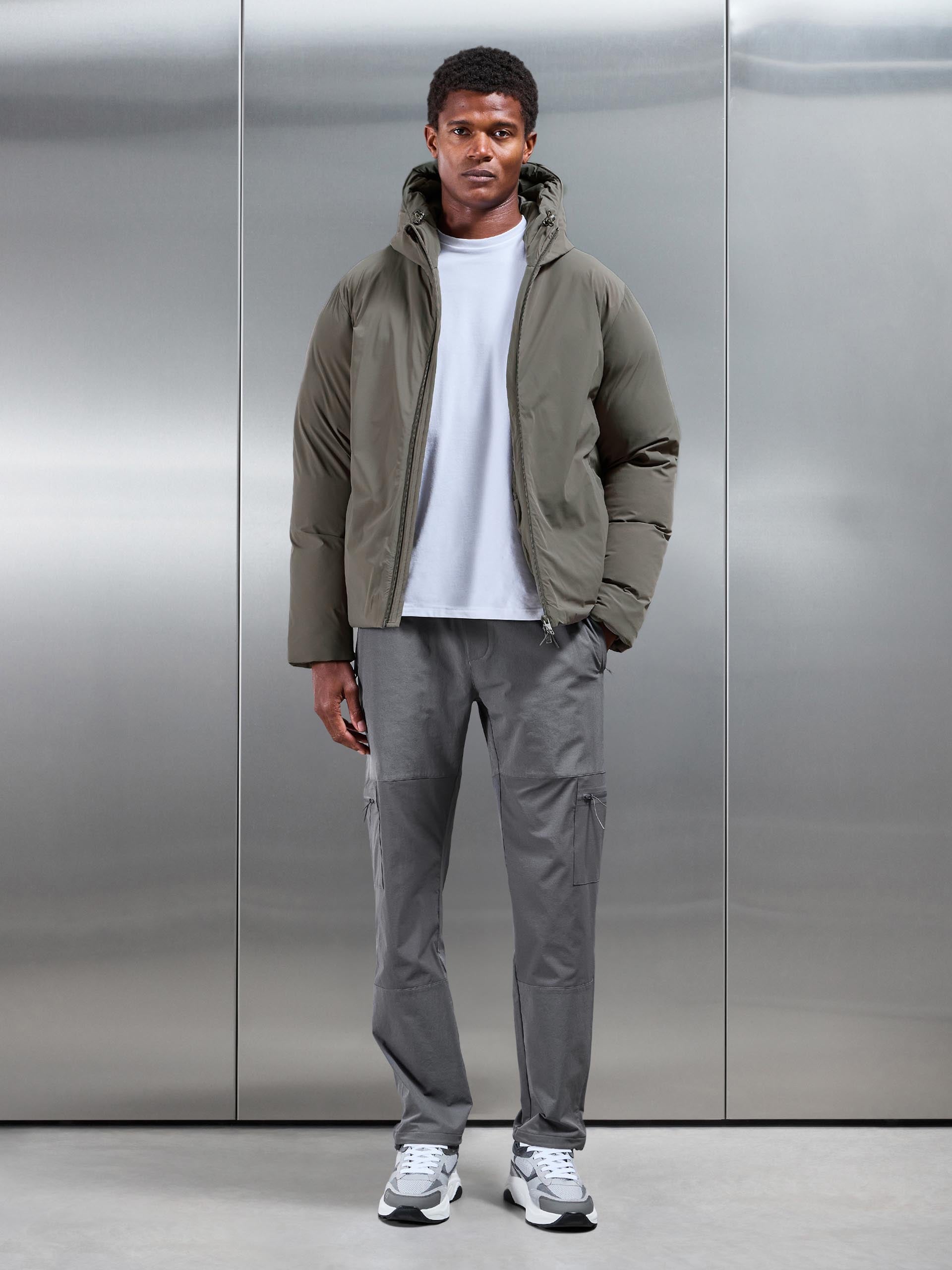 Mens Hooded Puffer Jacket in Olive