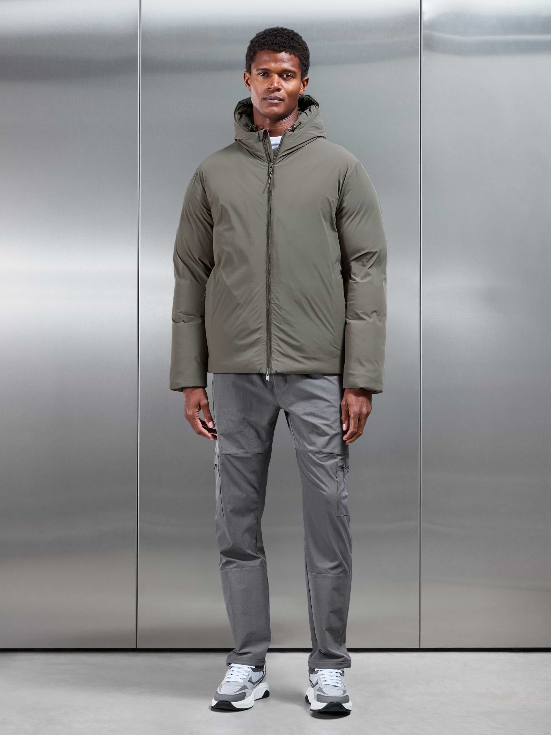 Hooded Puffer Jacket in Olive