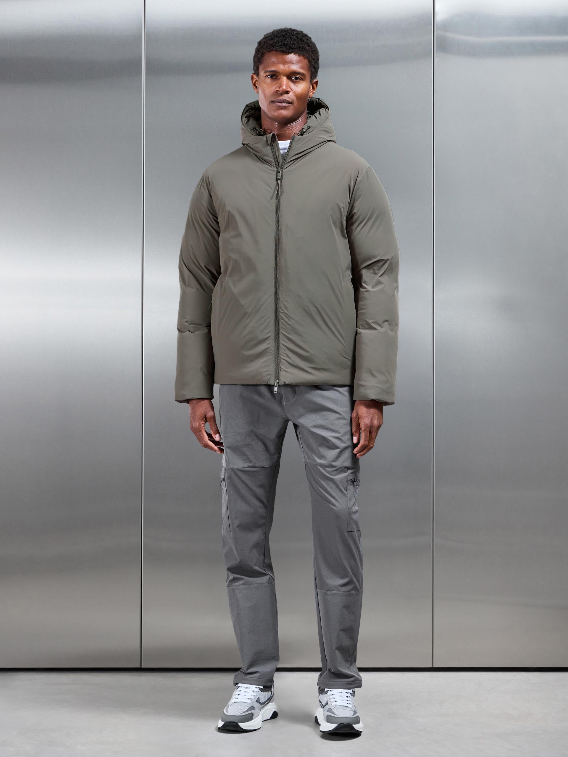 Mens Hooded Puffer Jacket in Olive