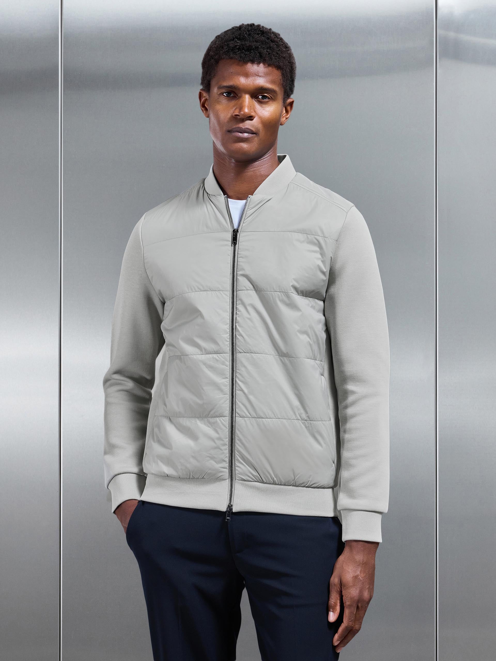 Mens Hybrid Bomber Jacket in Stone