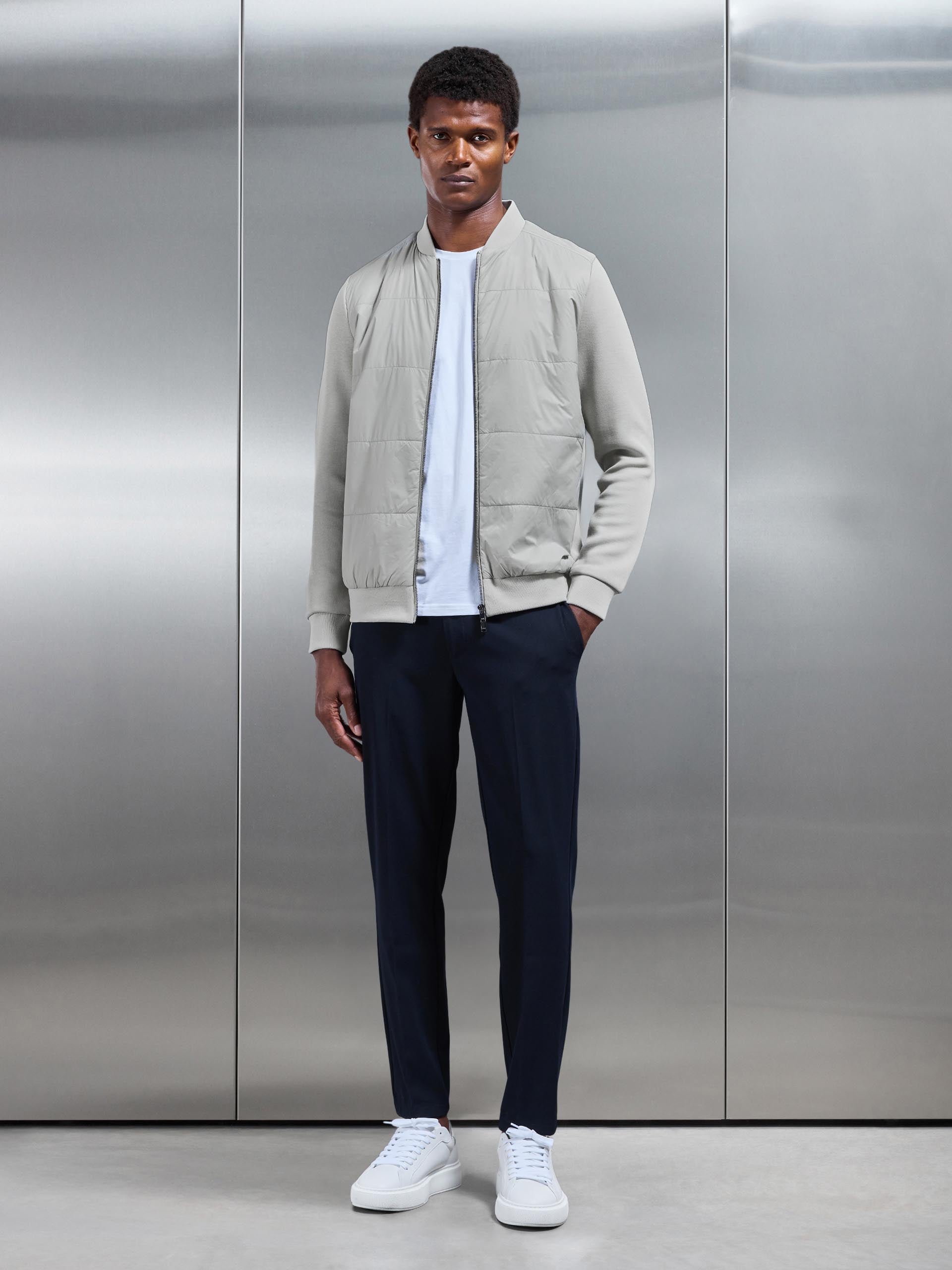 Mens Hybrid Bomber Jacket in Stone