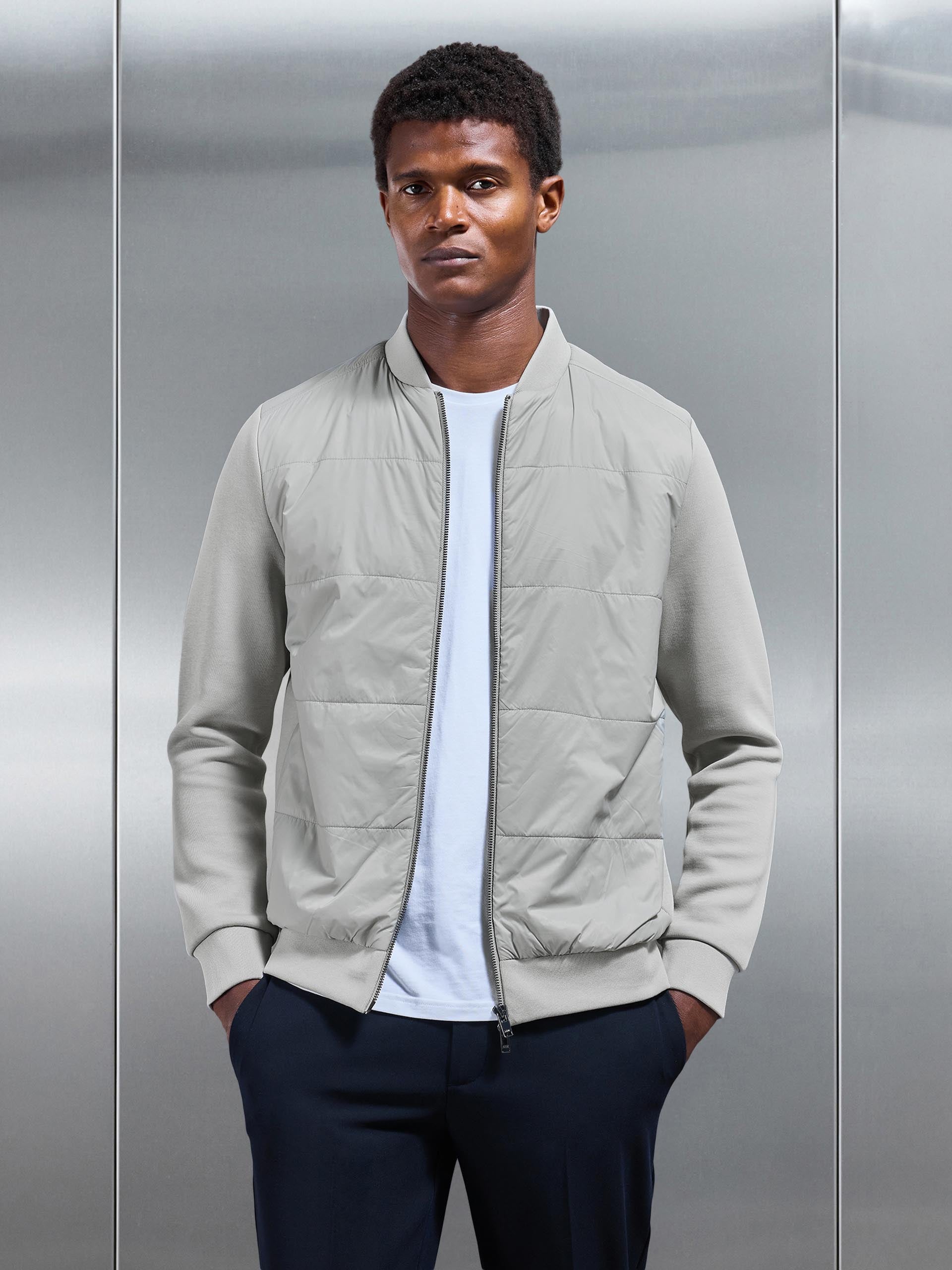Mens Hybrid Bomber Jacket in Stone