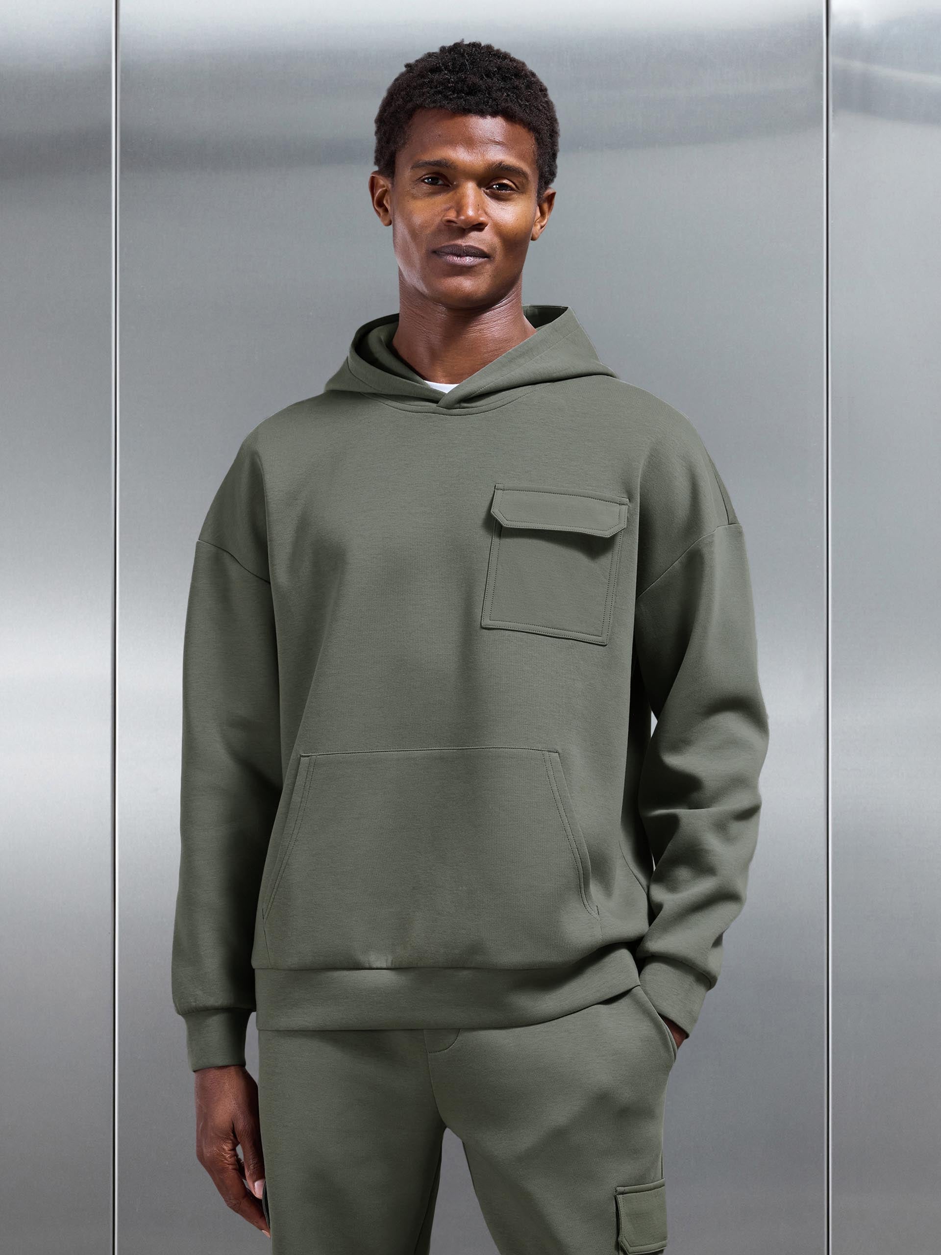 Mens Hybrid Cargo Hoodie in Olive