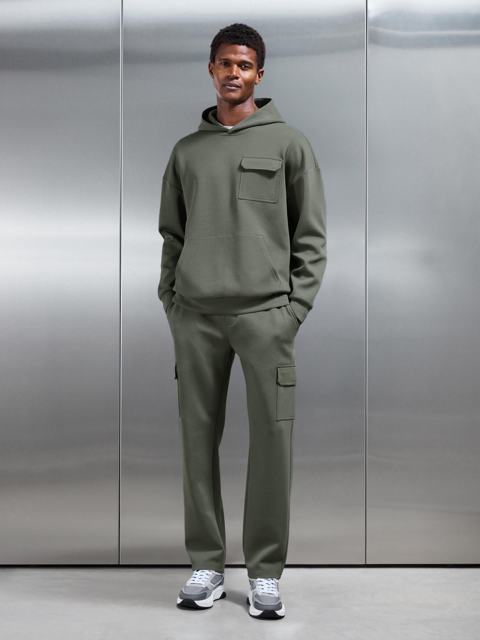 Mens Hybrid Cargo Hoodie in Olive