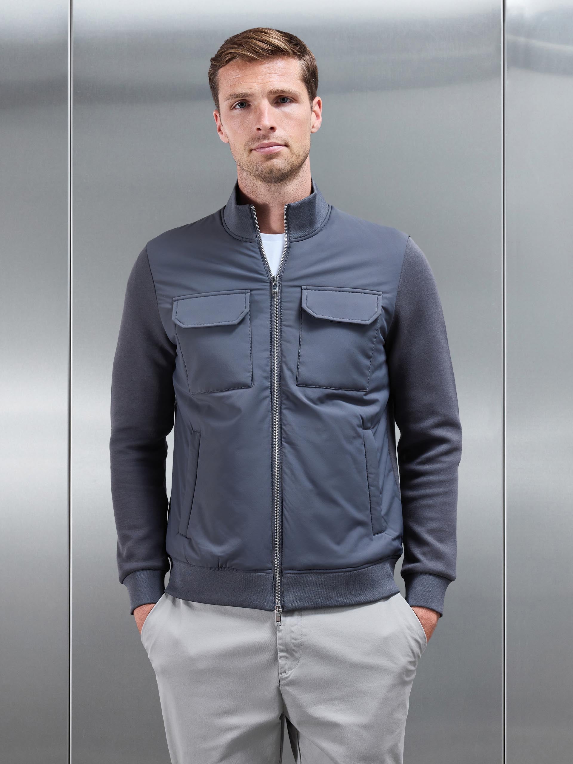 Mens Hybrid Cargo Jacket in Grey