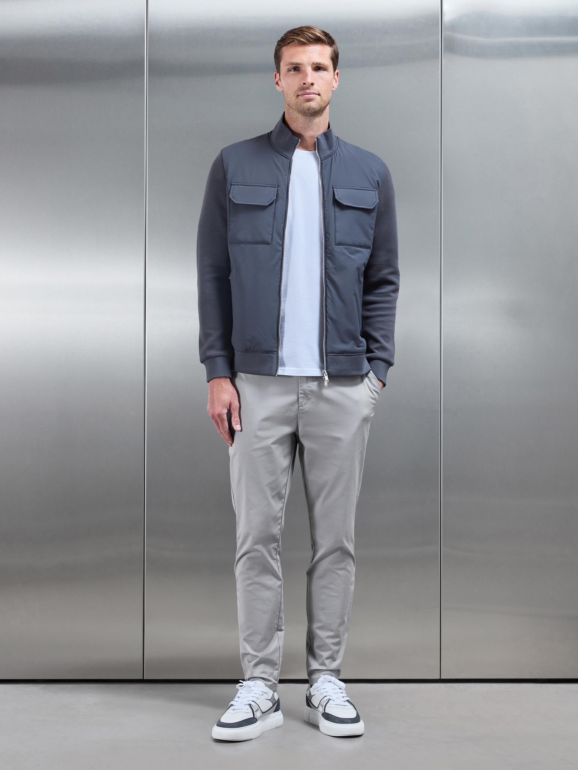 Mens Hybrid Cargo Jacket in Grey