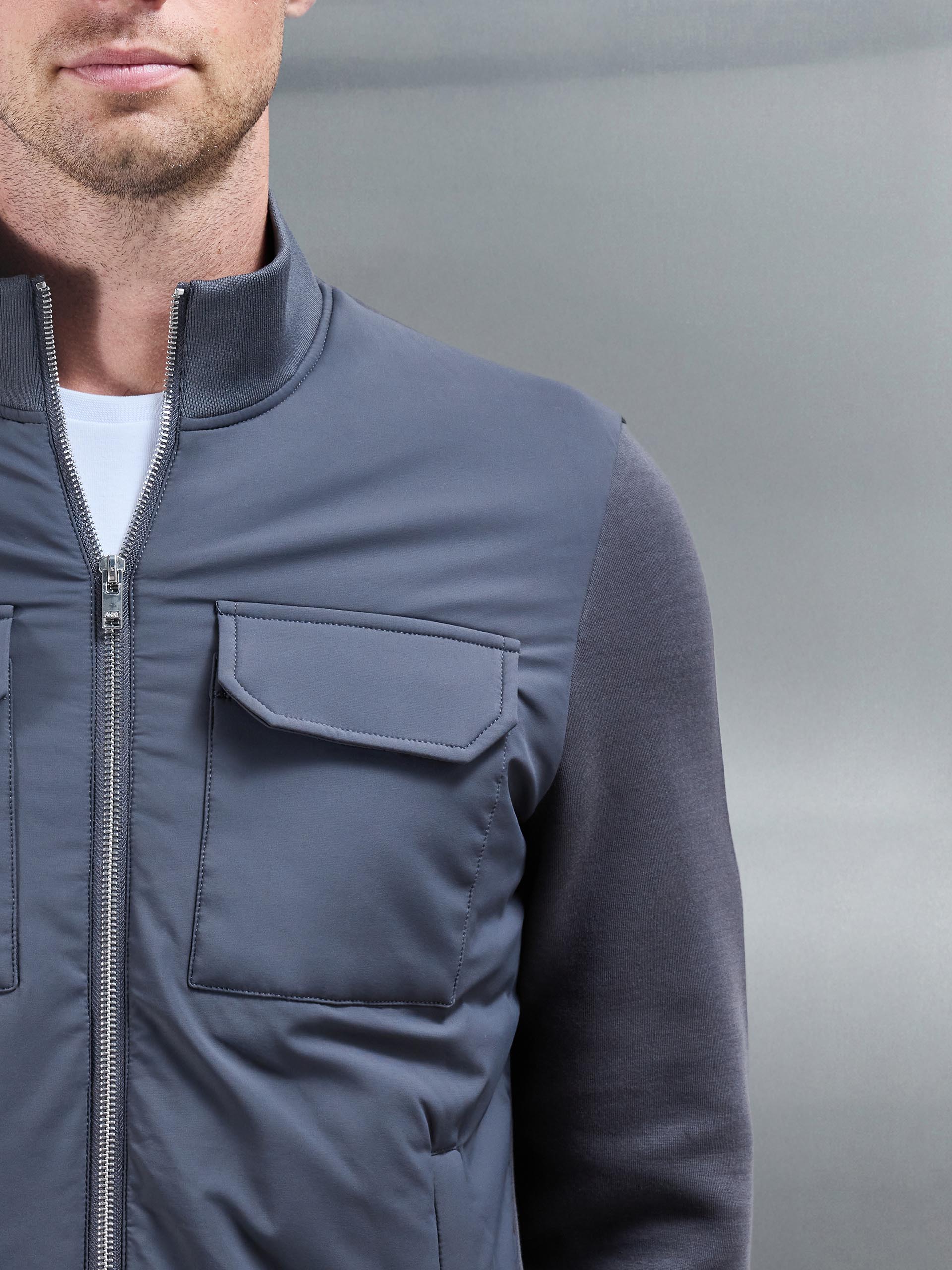 Mens Hybrid Cargo Jacket in Grey