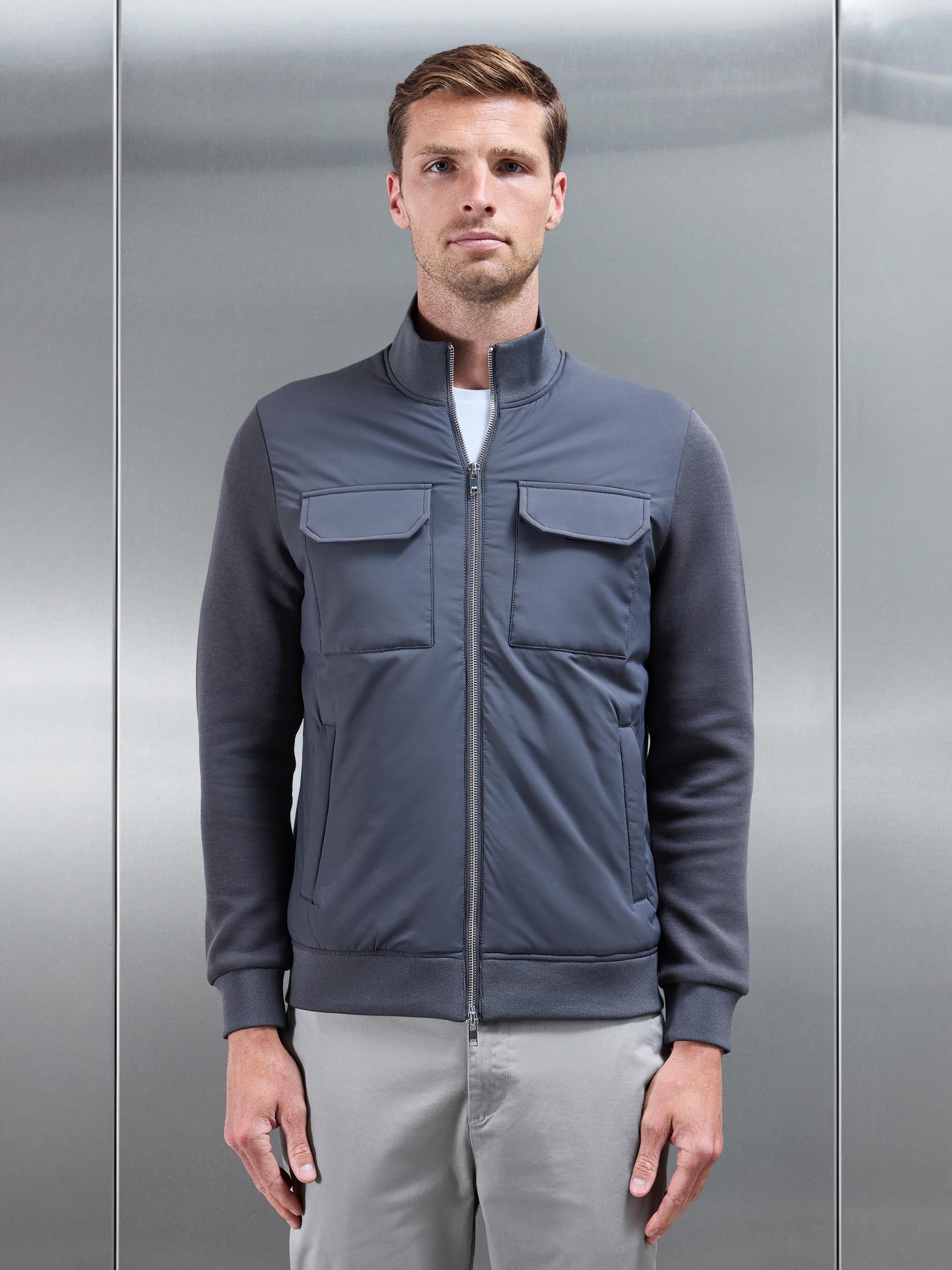 Mens Hybrid Cargo Jacket in Grey