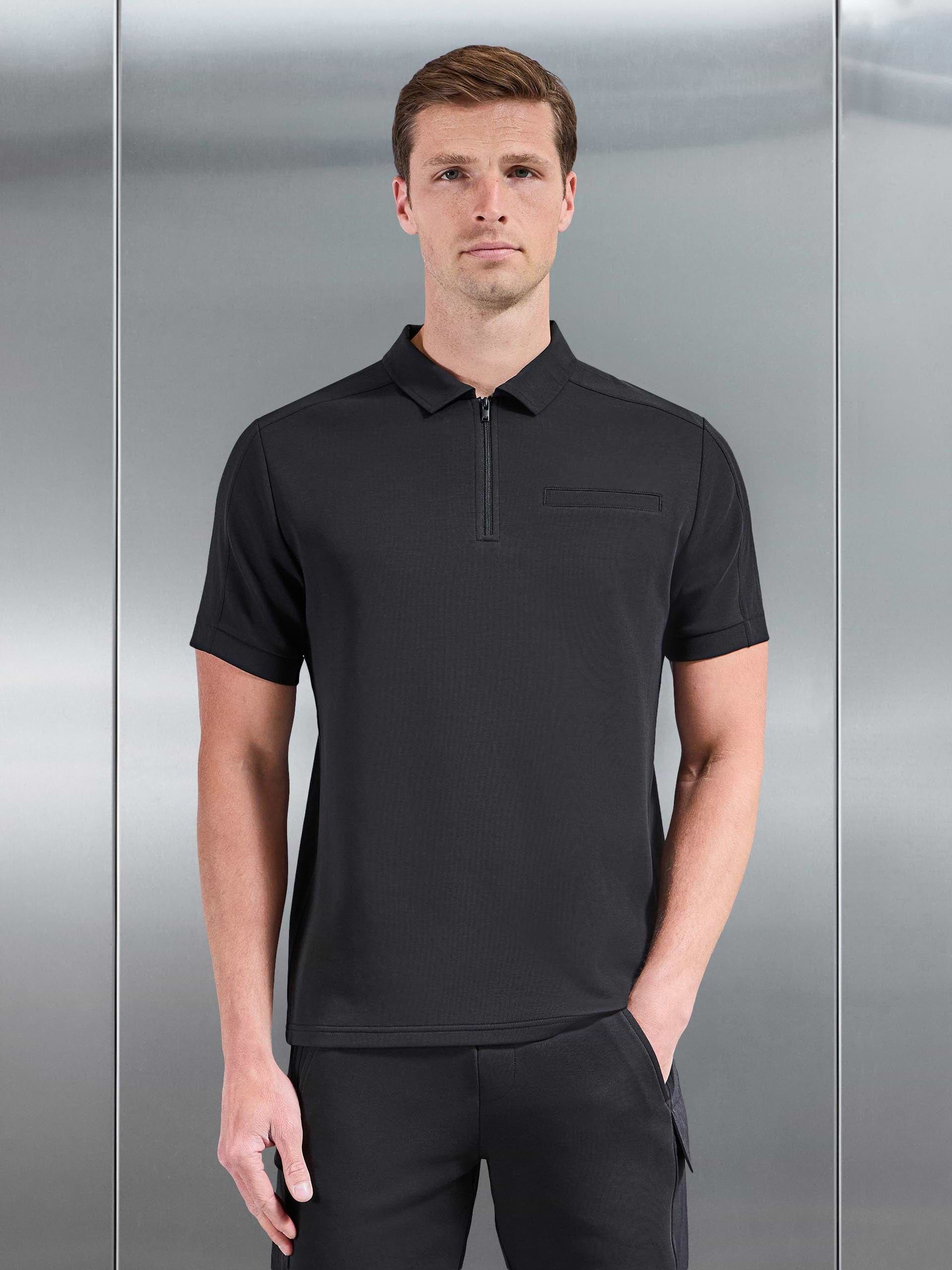 Hybrid Cargo Zip Polo Shirt in Black