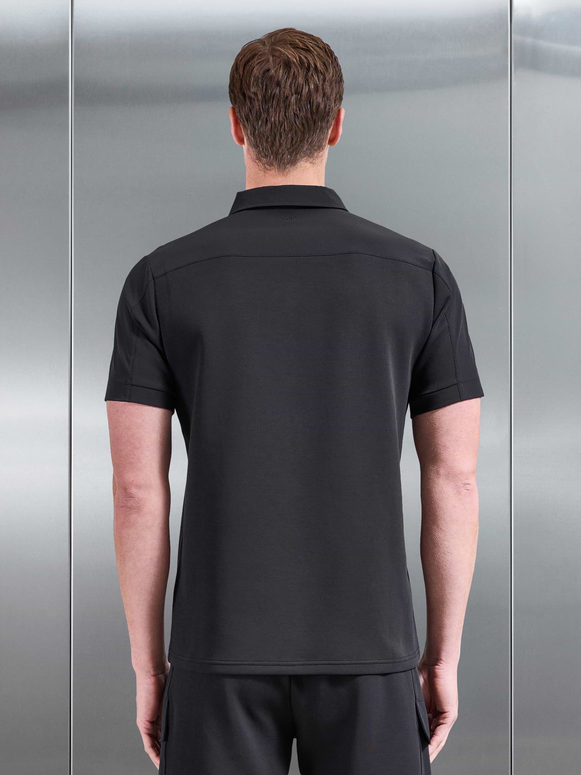 Mens Hybrid Cargo Zip Polo Shirt in Black