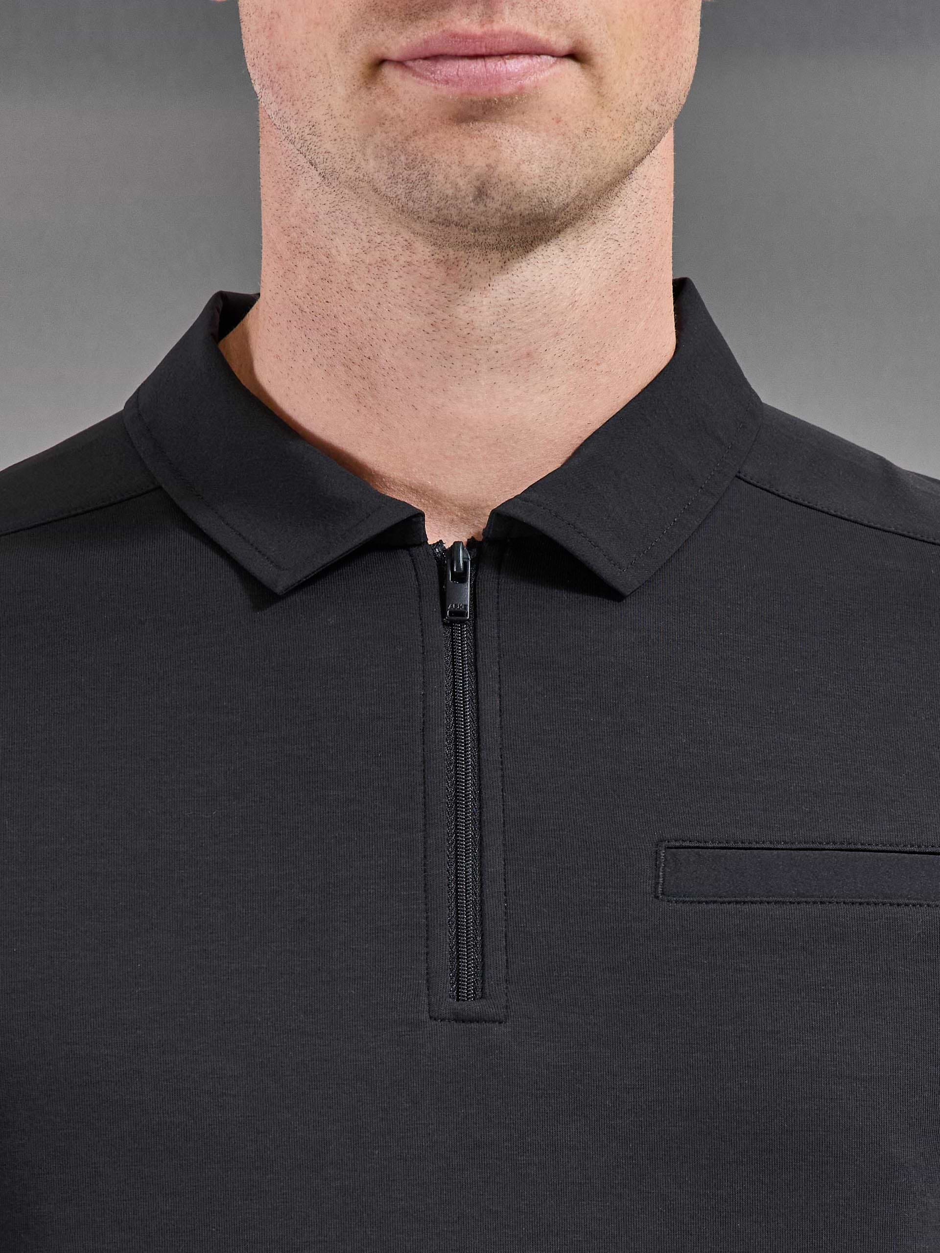 Hybrid Cargo Zip Polo Shirt in Black