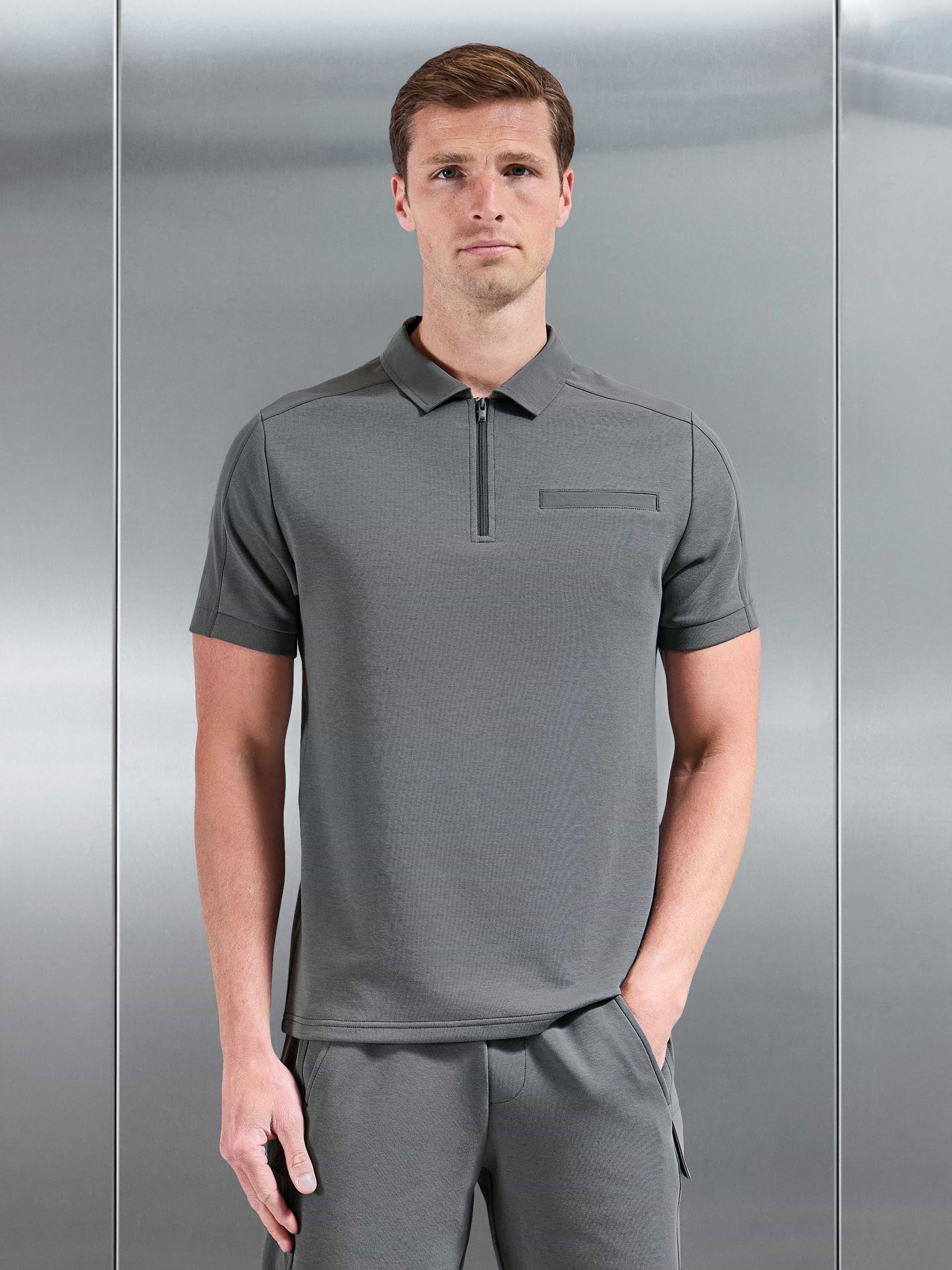 Hybrid Cargo Zip Polo Shirt in Grey