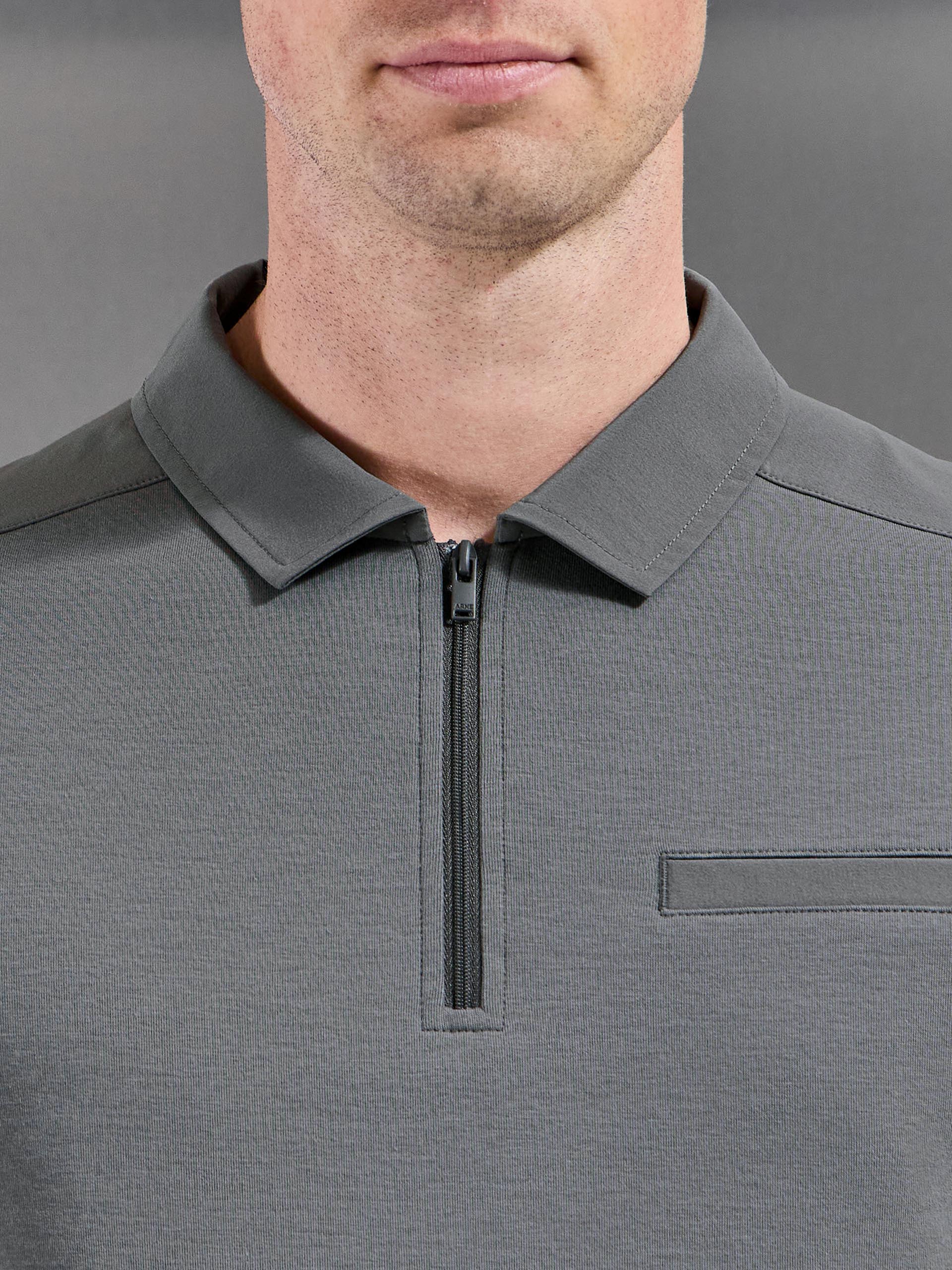 Mens Hybrid Cargo Zip Polo Shirt in Grey