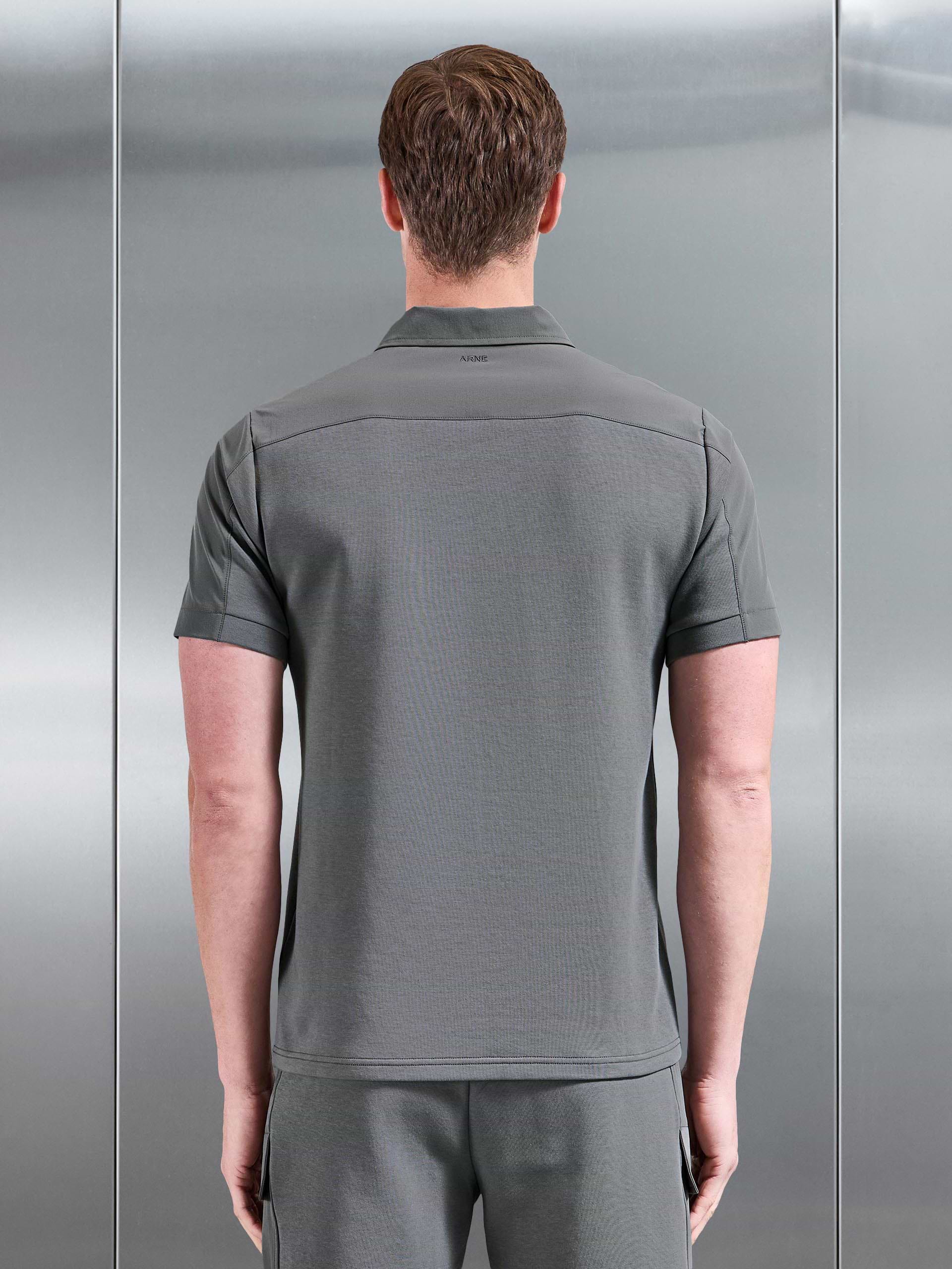 Hybrid Cargo Zip Polo Shirt in Grey