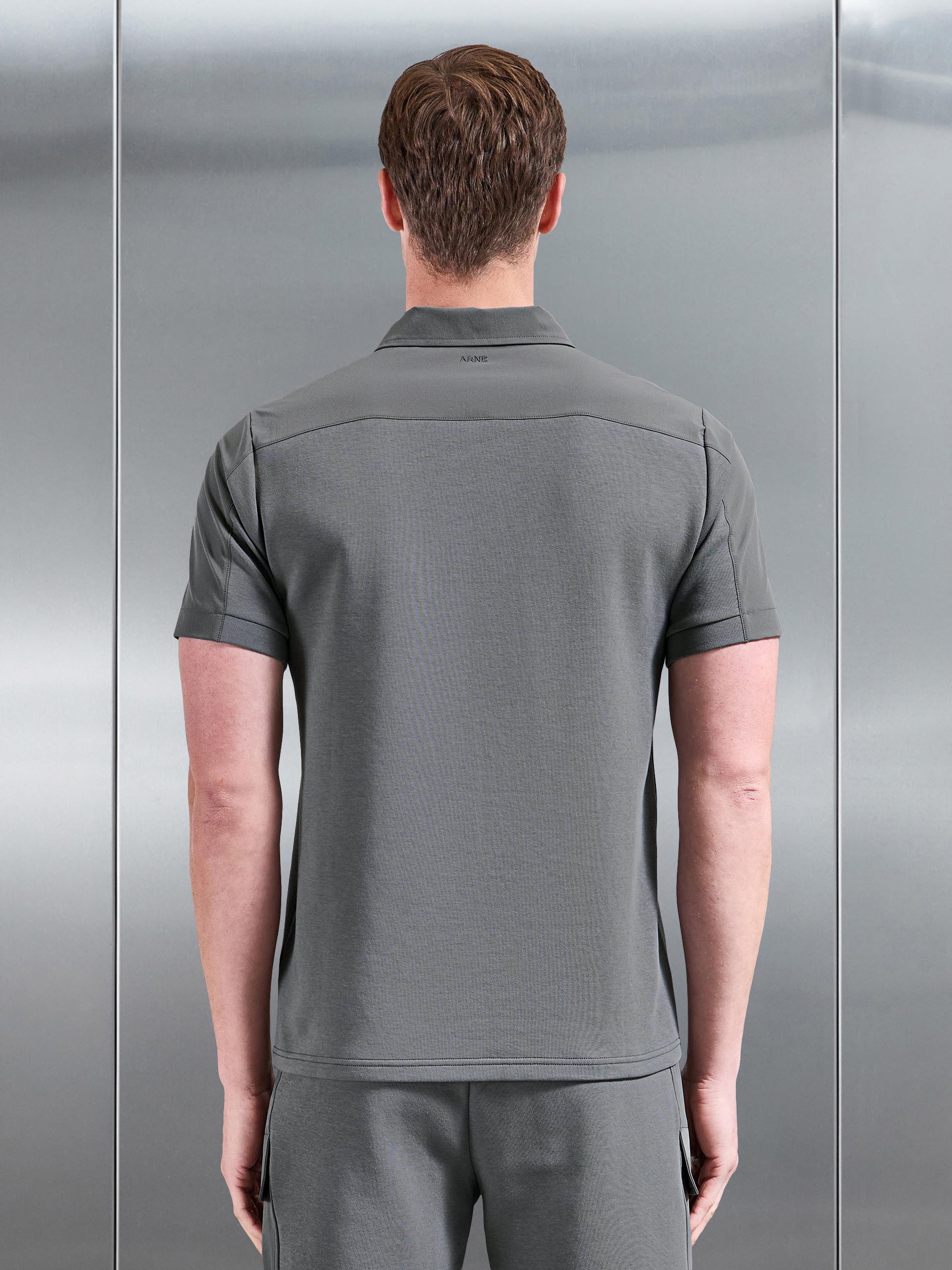 Mens Hybrid Cargo Zip Polo Shirt in Grey