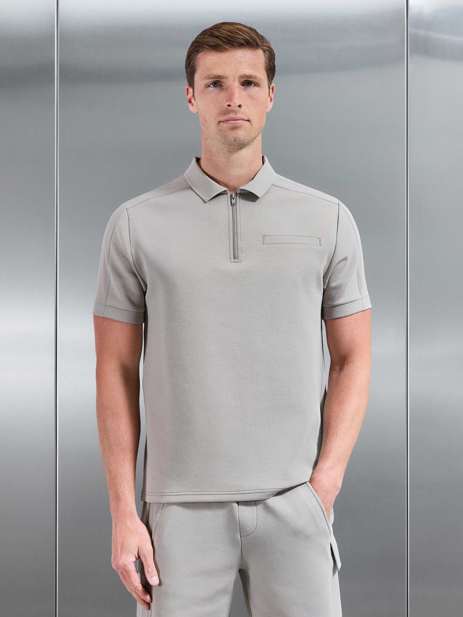 Hybrid Cargo Zip Polo Shirt in Stone