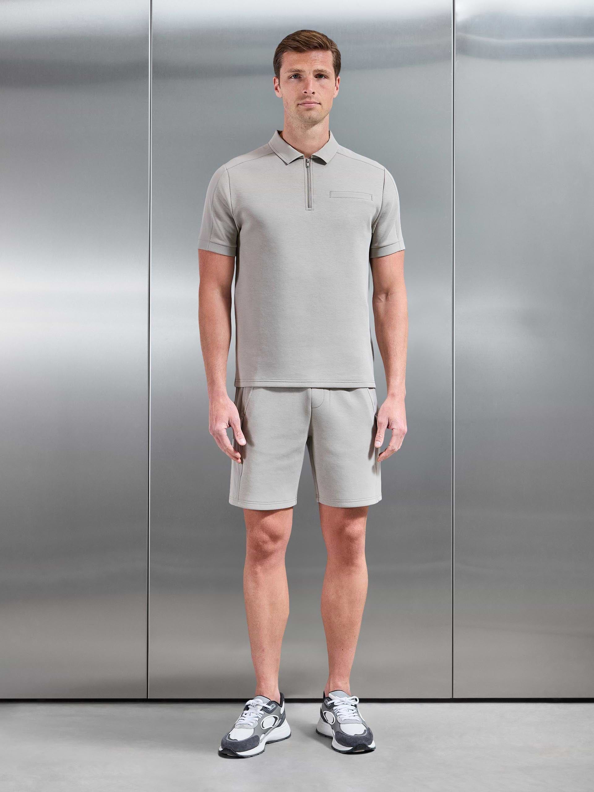 Hybrid Cargo Zip Polo Shirt in Stone