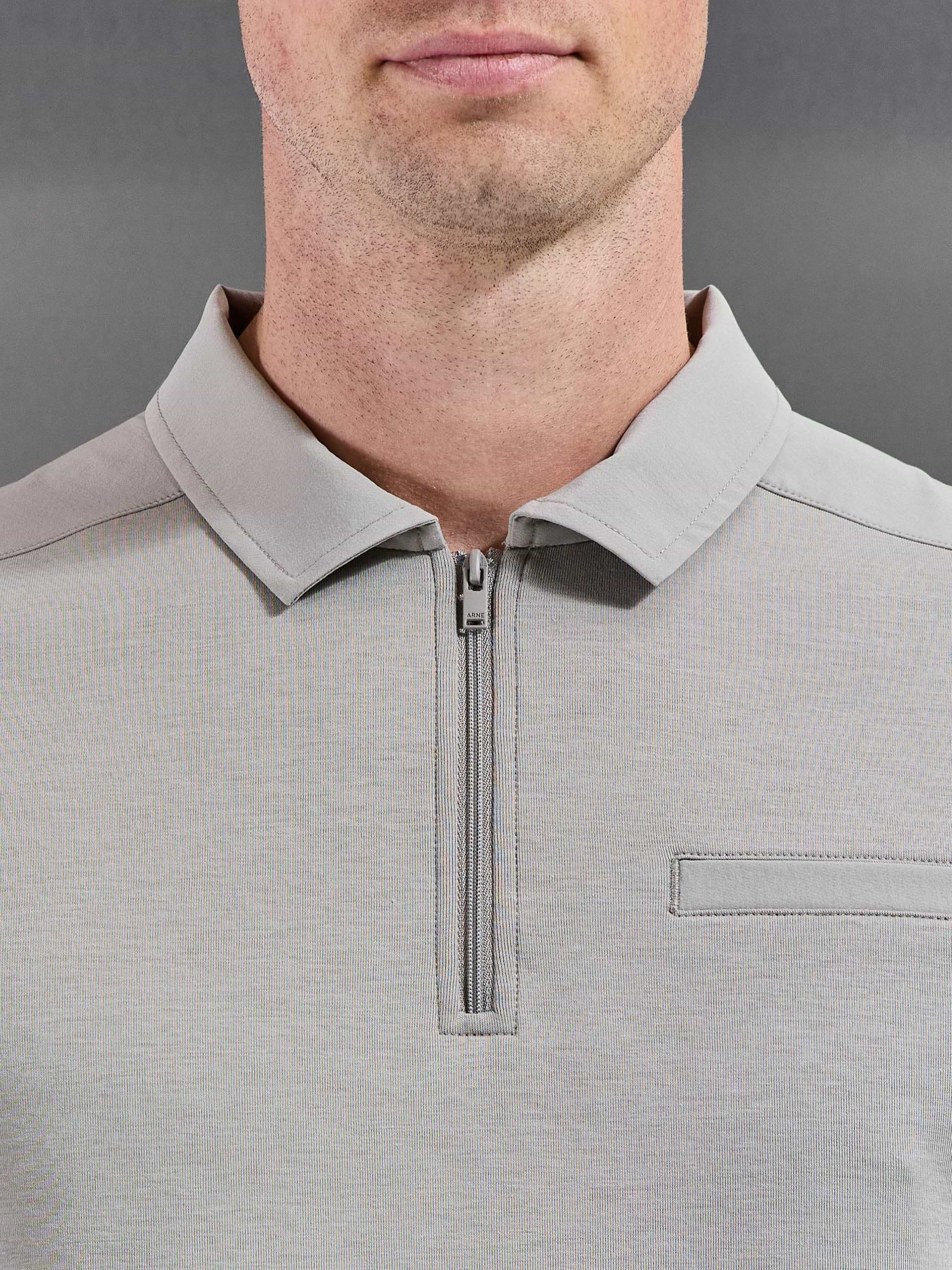 Hybrid Cargo Zip Polo Shirt in Stone