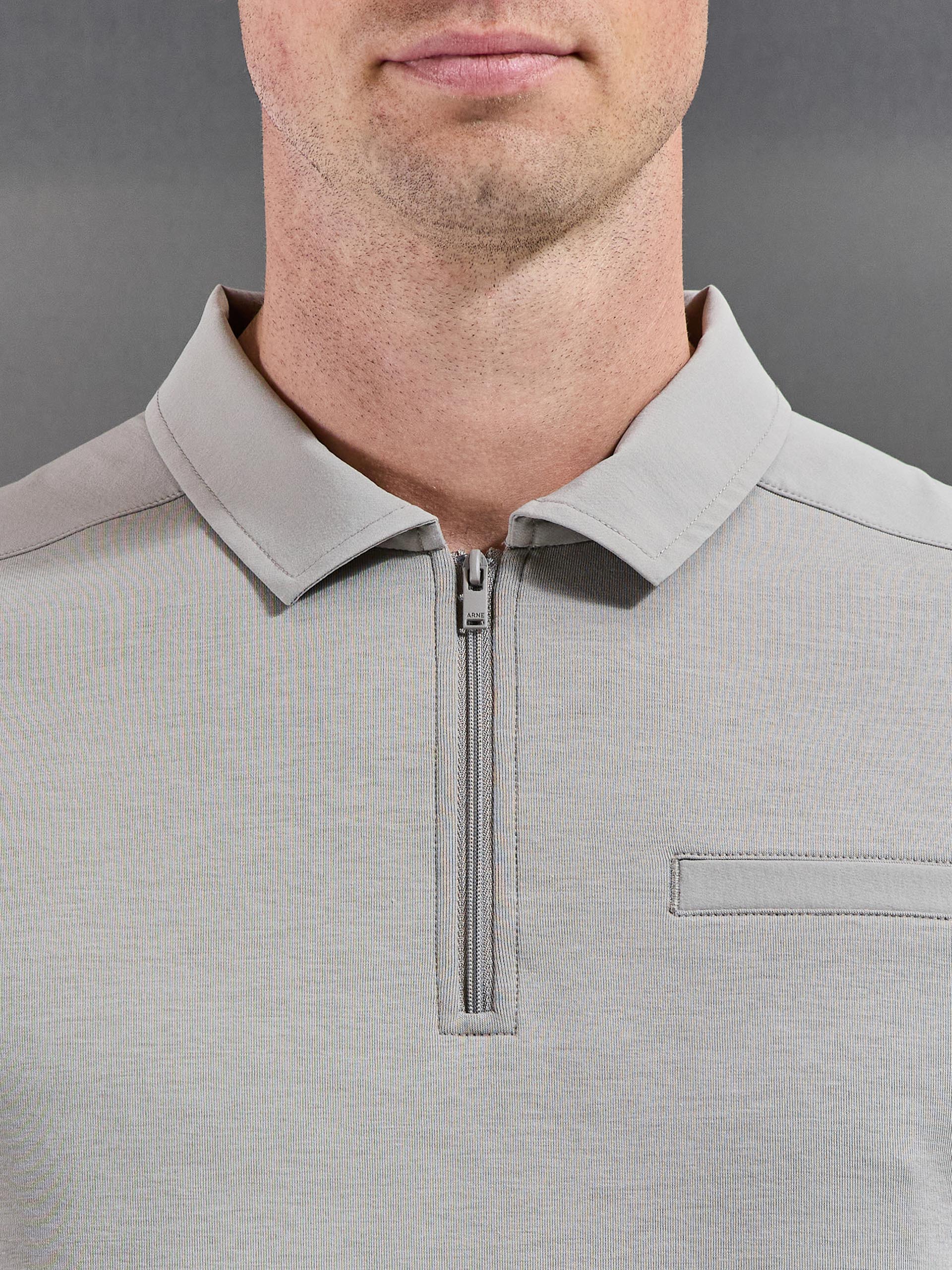 Mens Hybrid Cargo Zip Polo Shirt in Stone