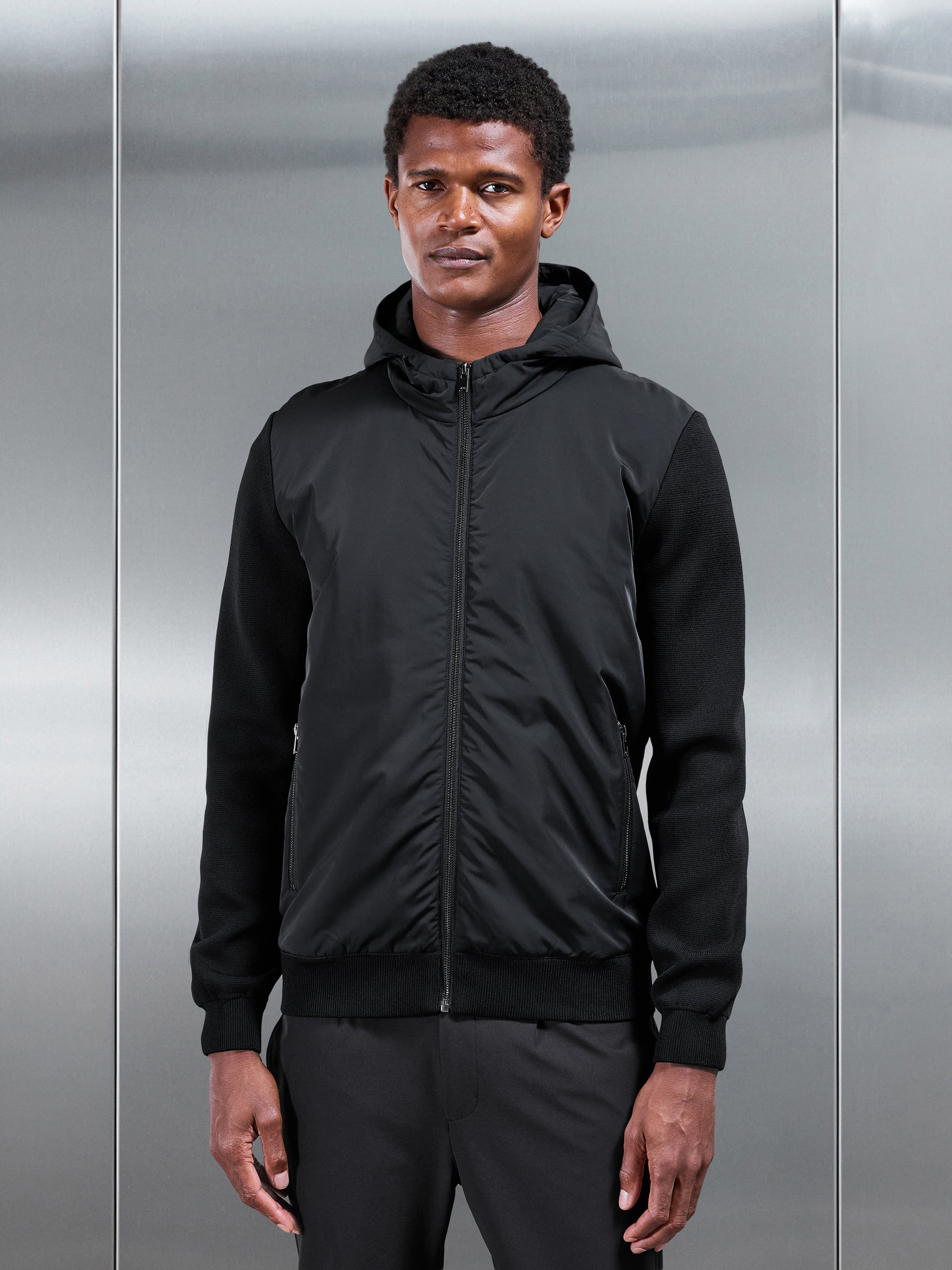 Mens Hybrid Knitted Windbreaker in Black